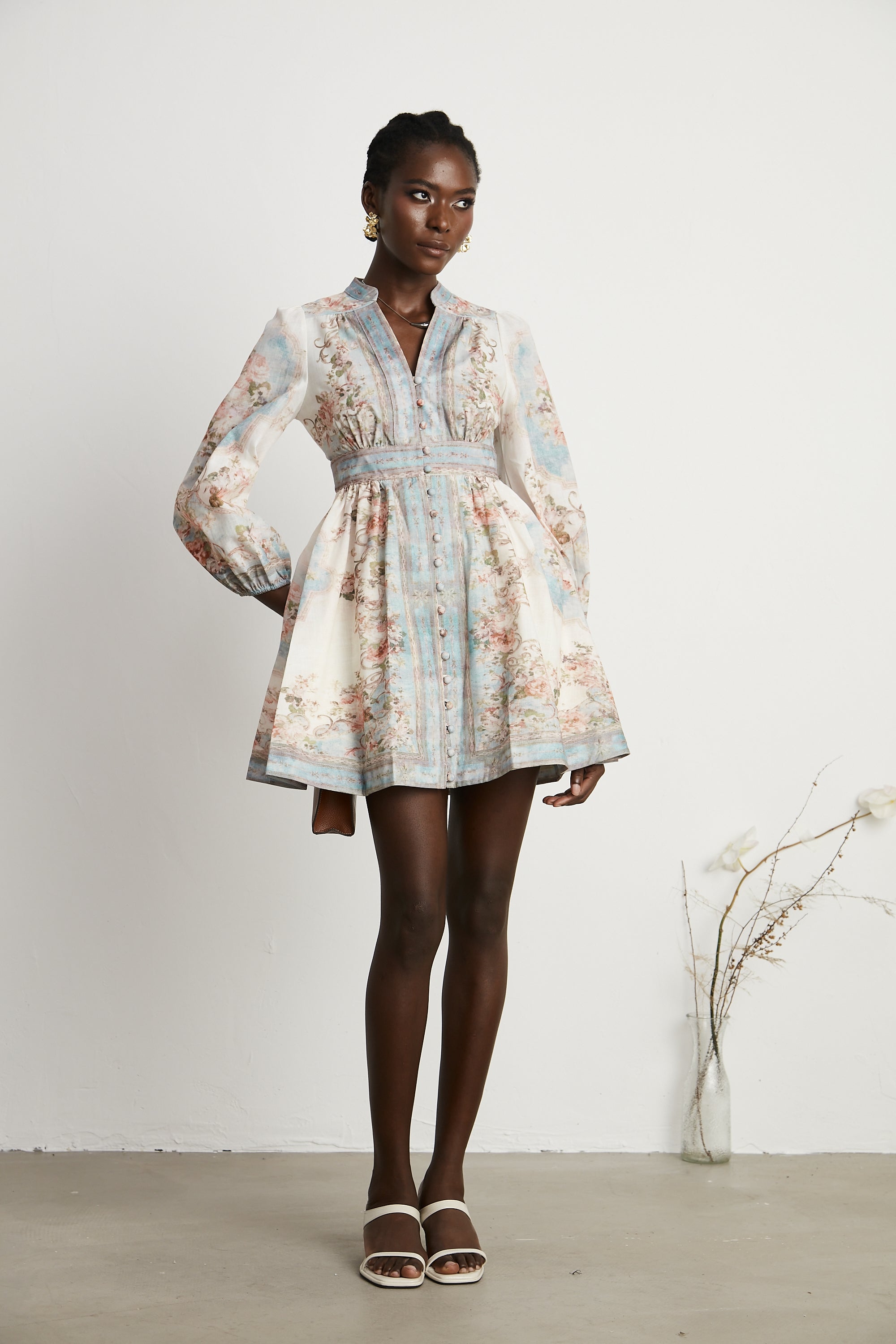 Clémence V-neck floral-print mini dress