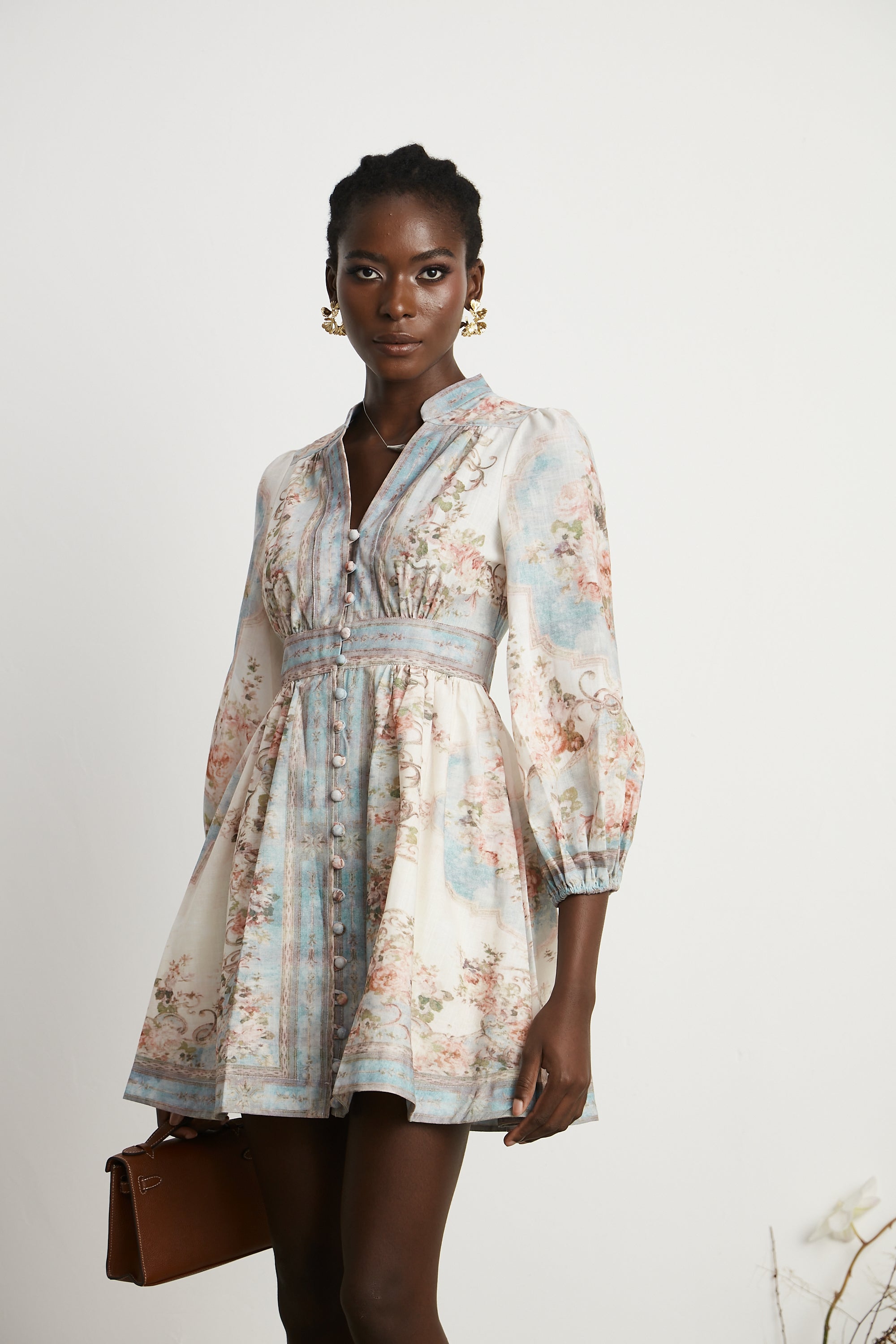 Clémence V-neck floral-print mini dress