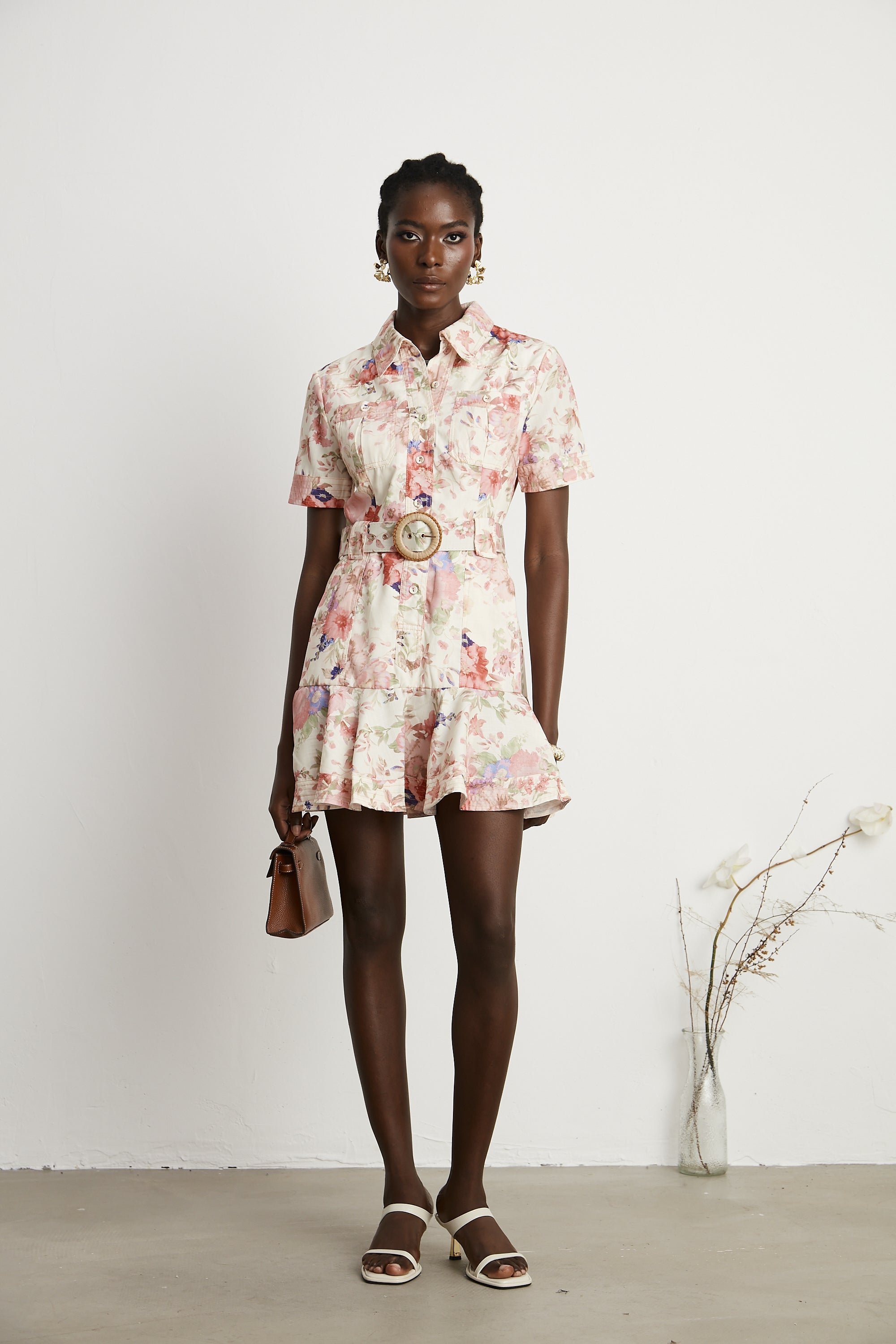 Axelle belted floral-print mini dress