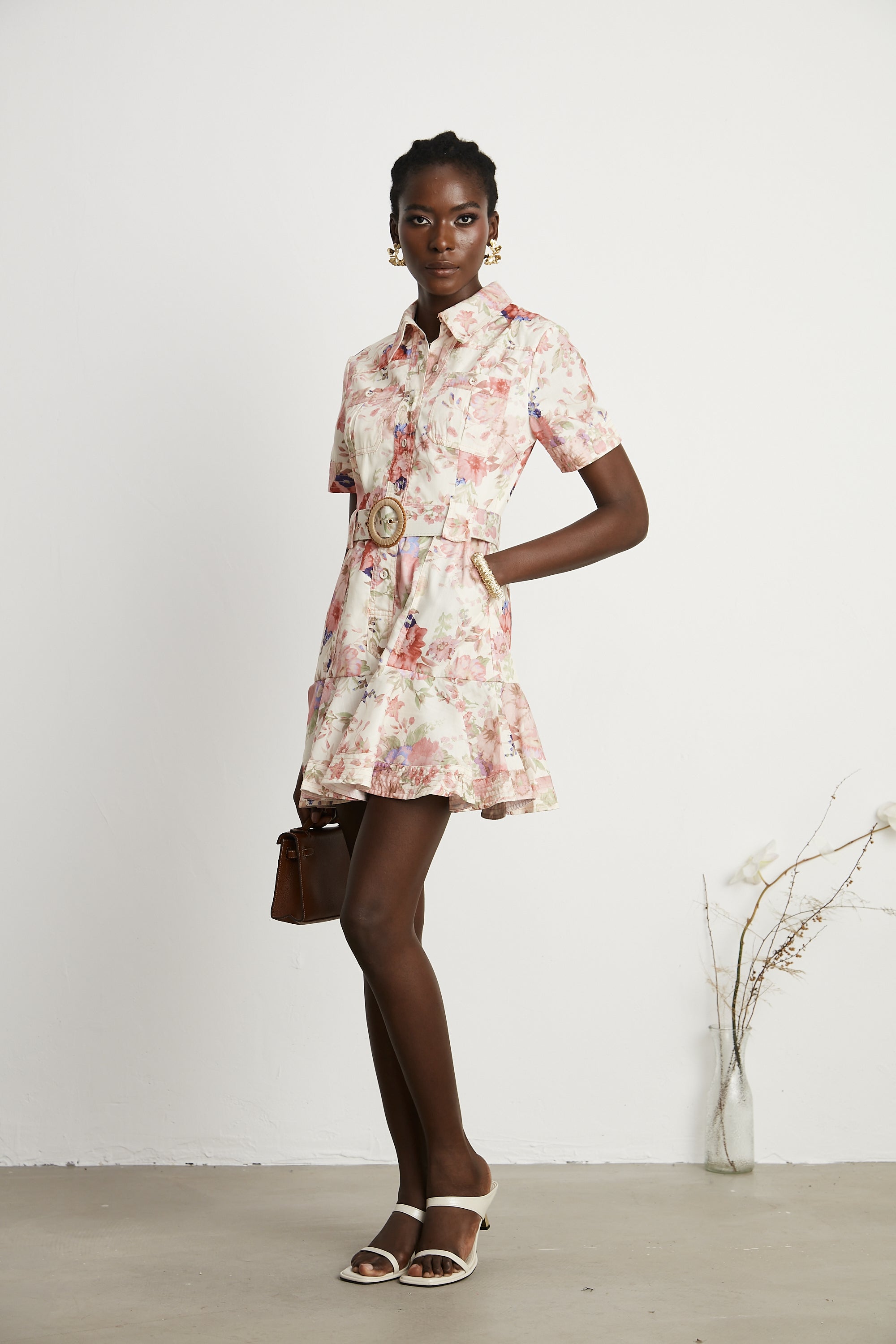 Axelle belted floral-print mini dress