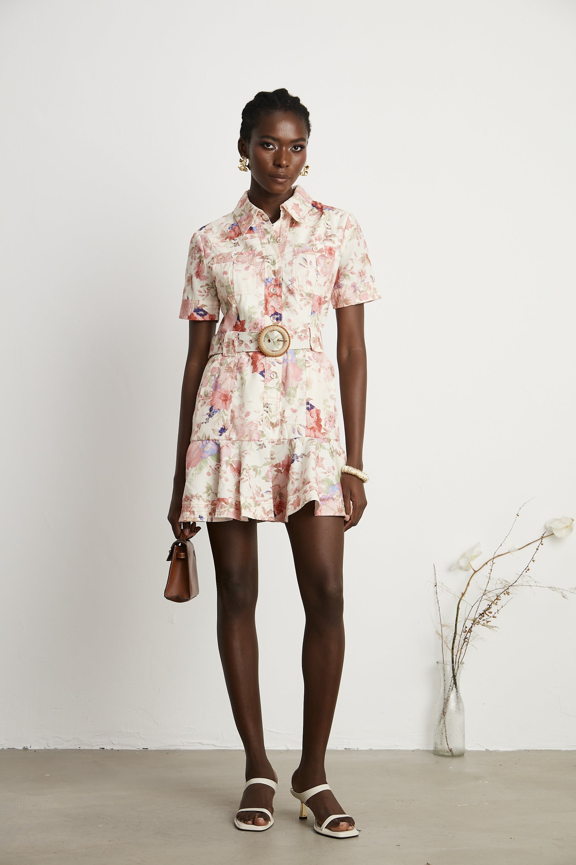 Axelle belted floral-print mini dress