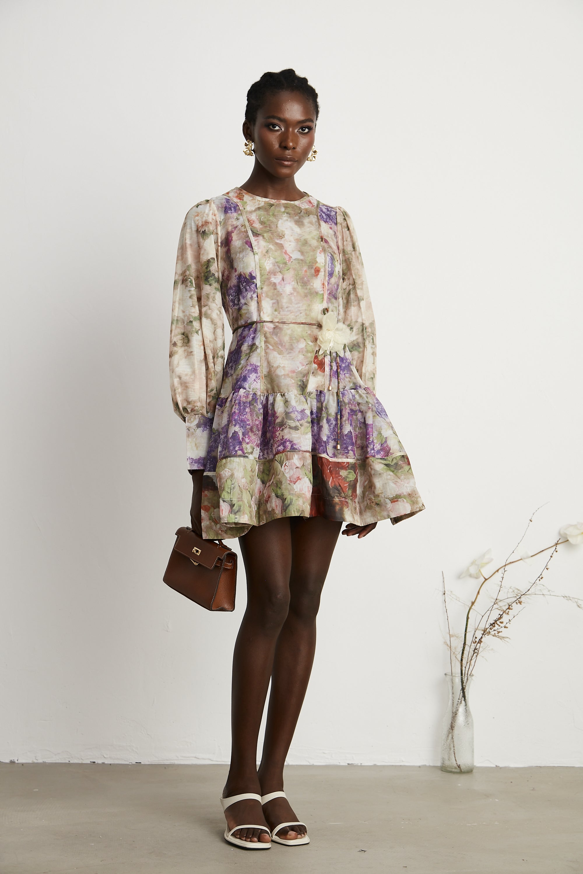 Lana floral-print puff sleeves mini dress