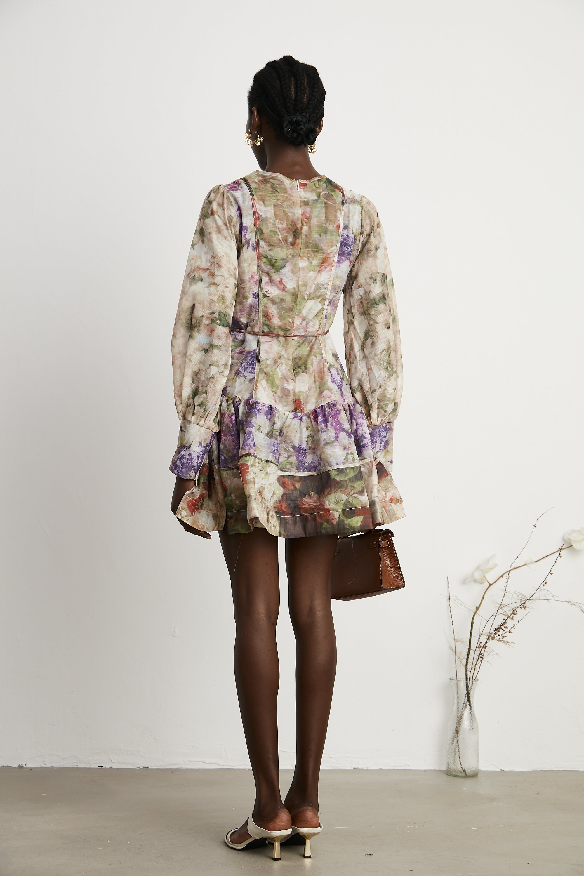 Lana floral-print puff sleeves mini dress