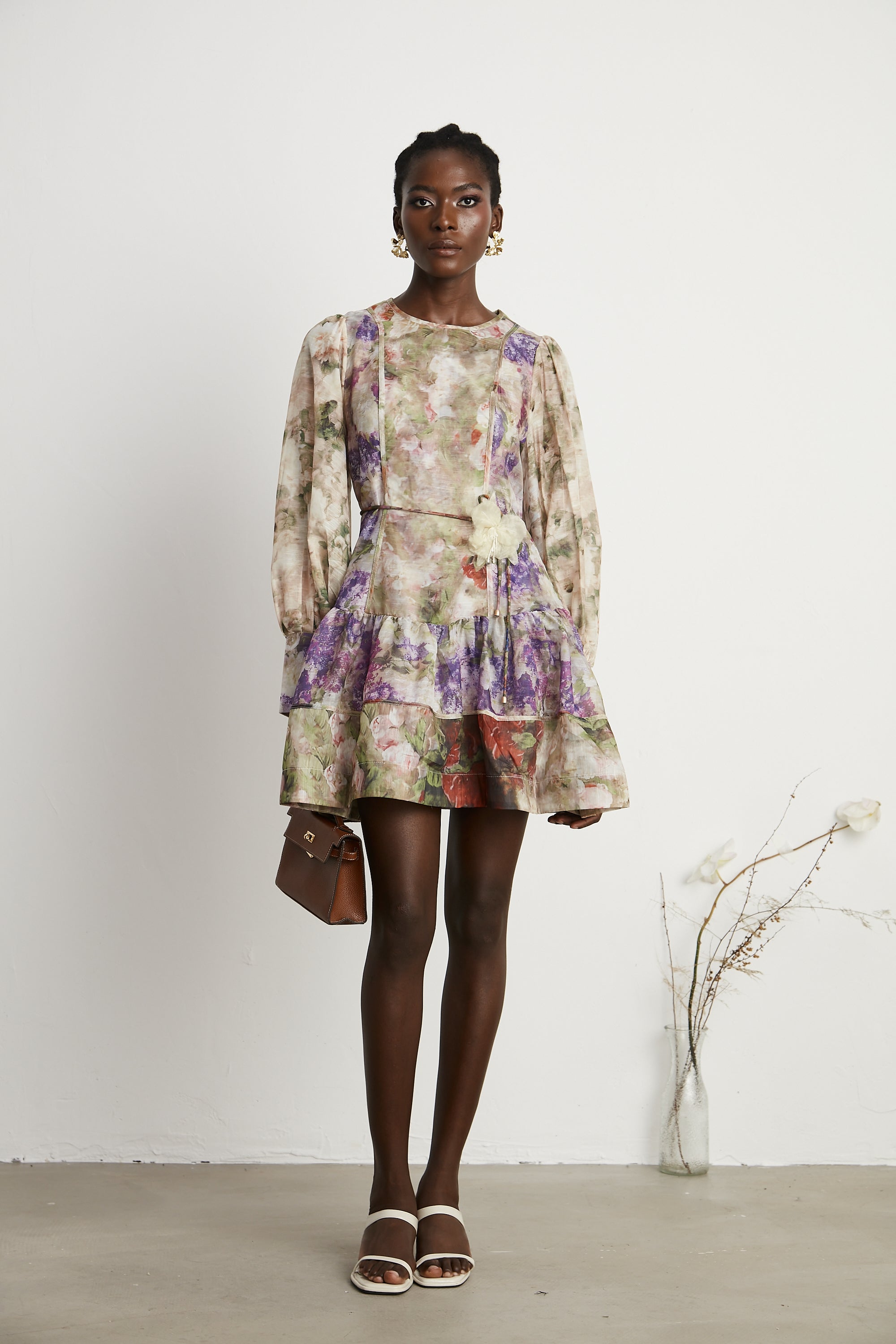 Lana floral-print puff sleeves mini dress