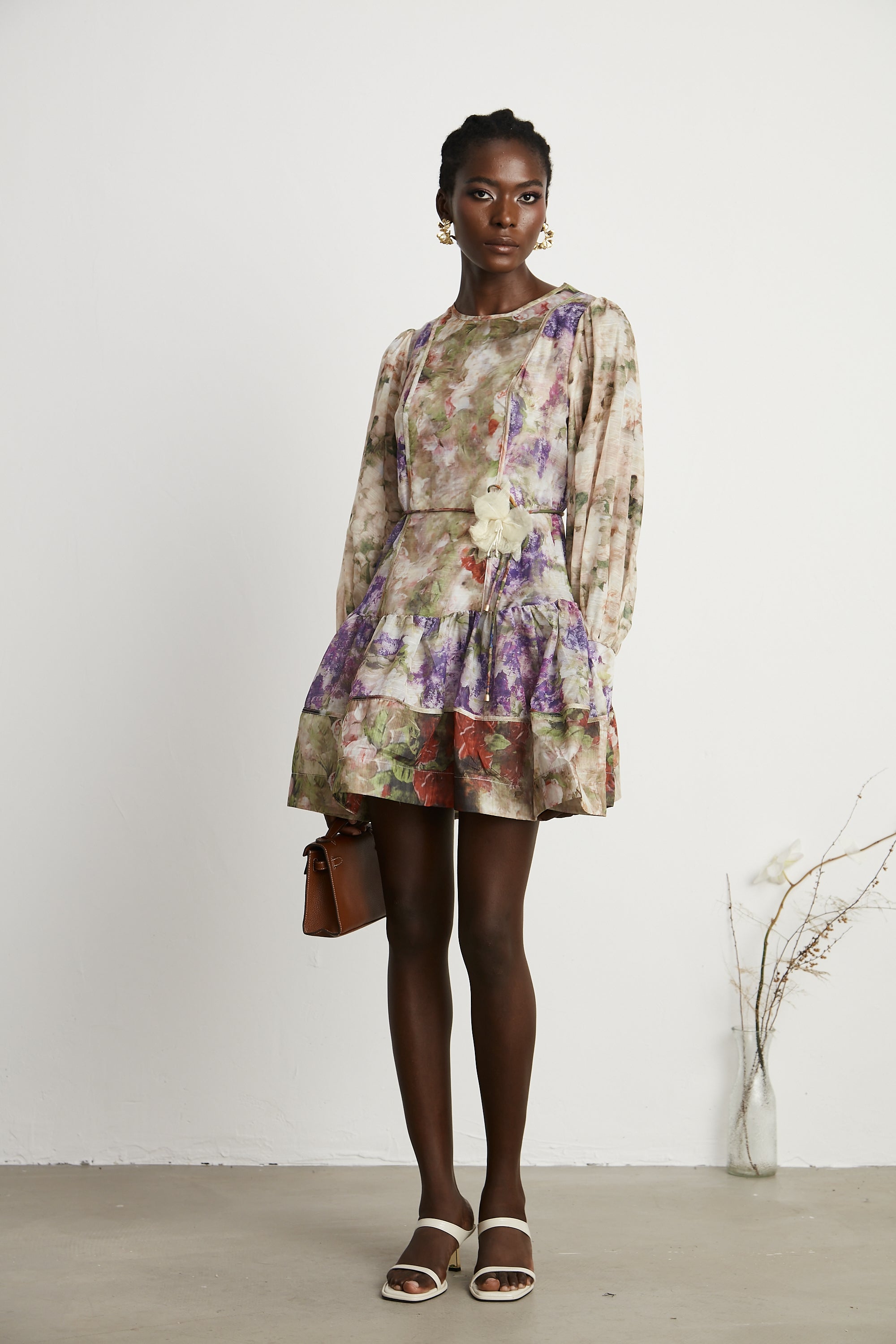 Lana floral-print puff sleeves mini dress