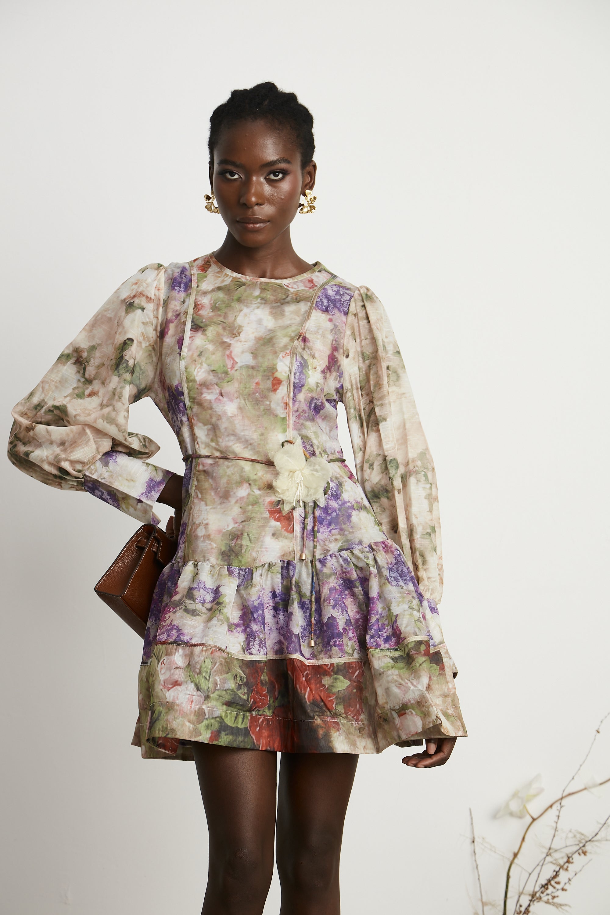 Lana floral-print puff sleeves mini dress