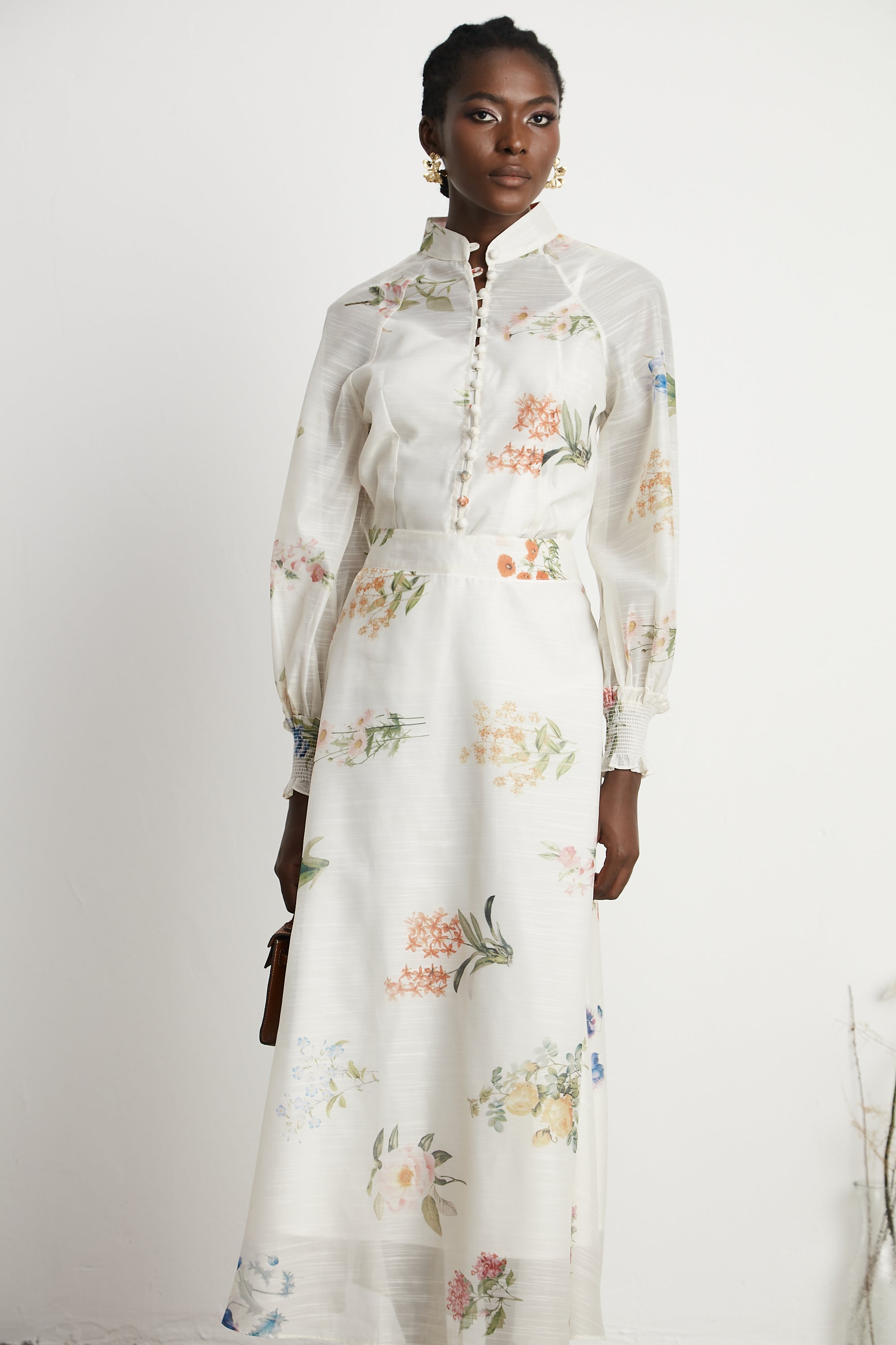 Céleste floral-print top & skirt matching set