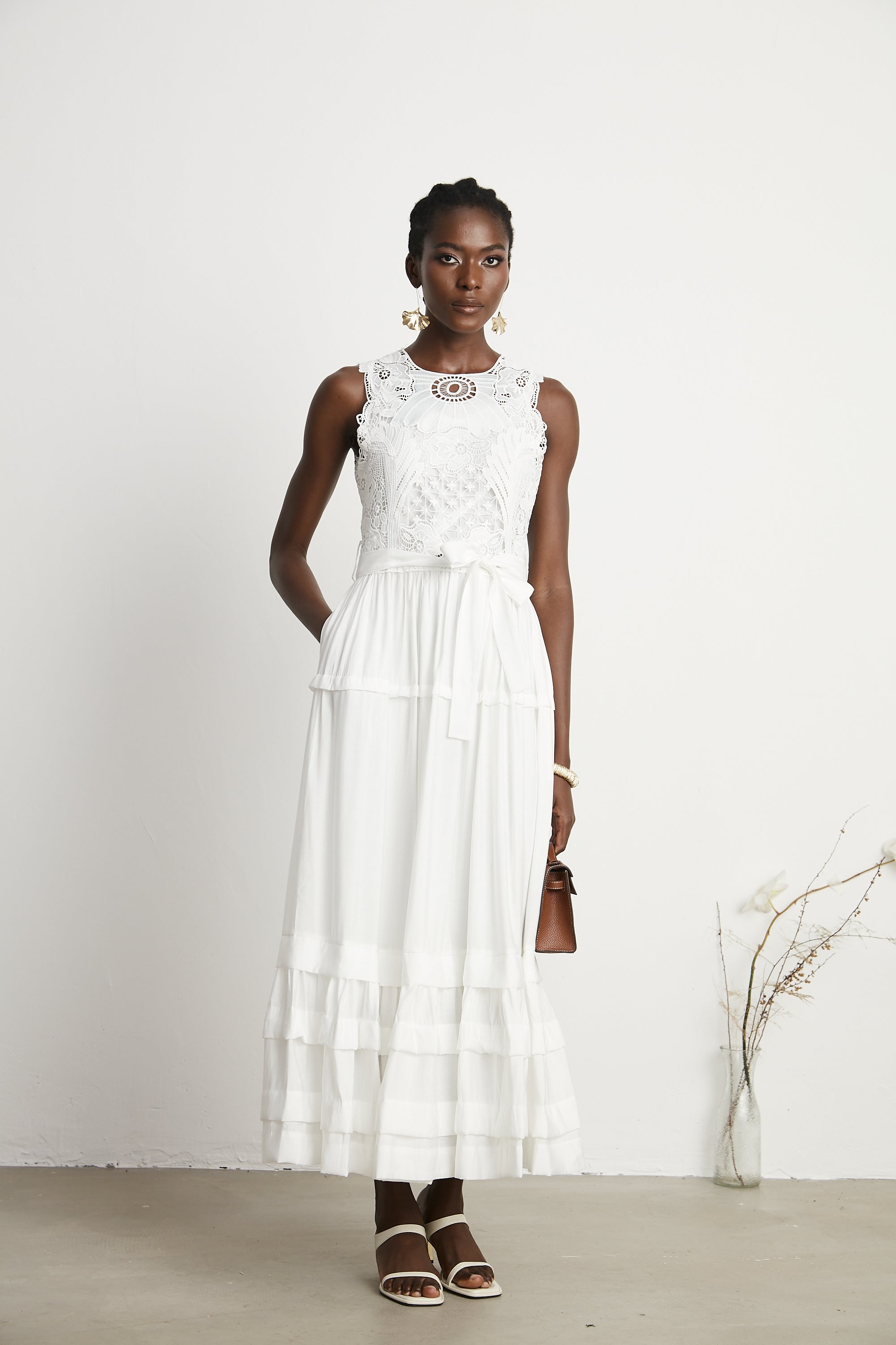 Hermine embroidered cut-out midi dress