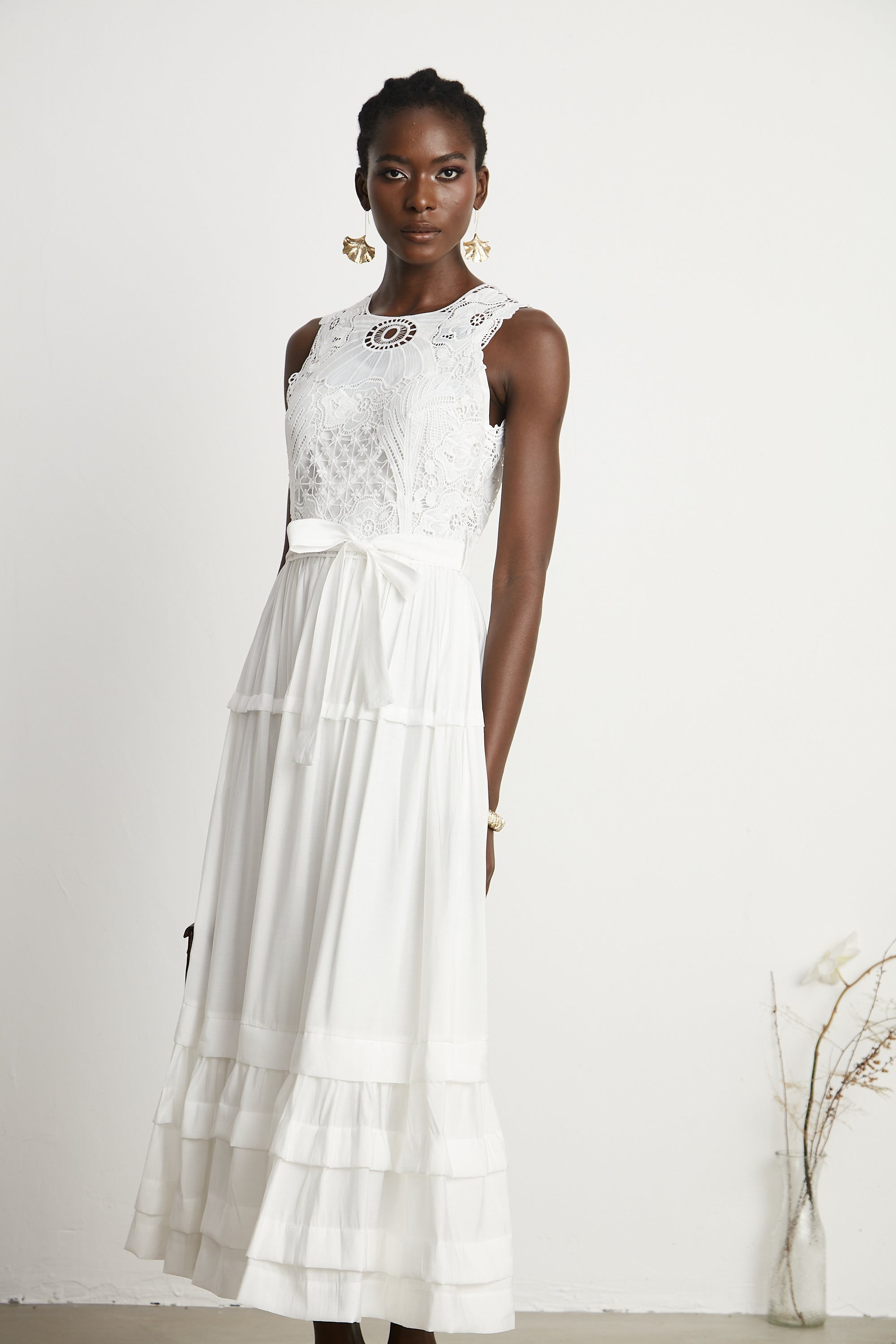 Hermine embroidered cut-out midi dress