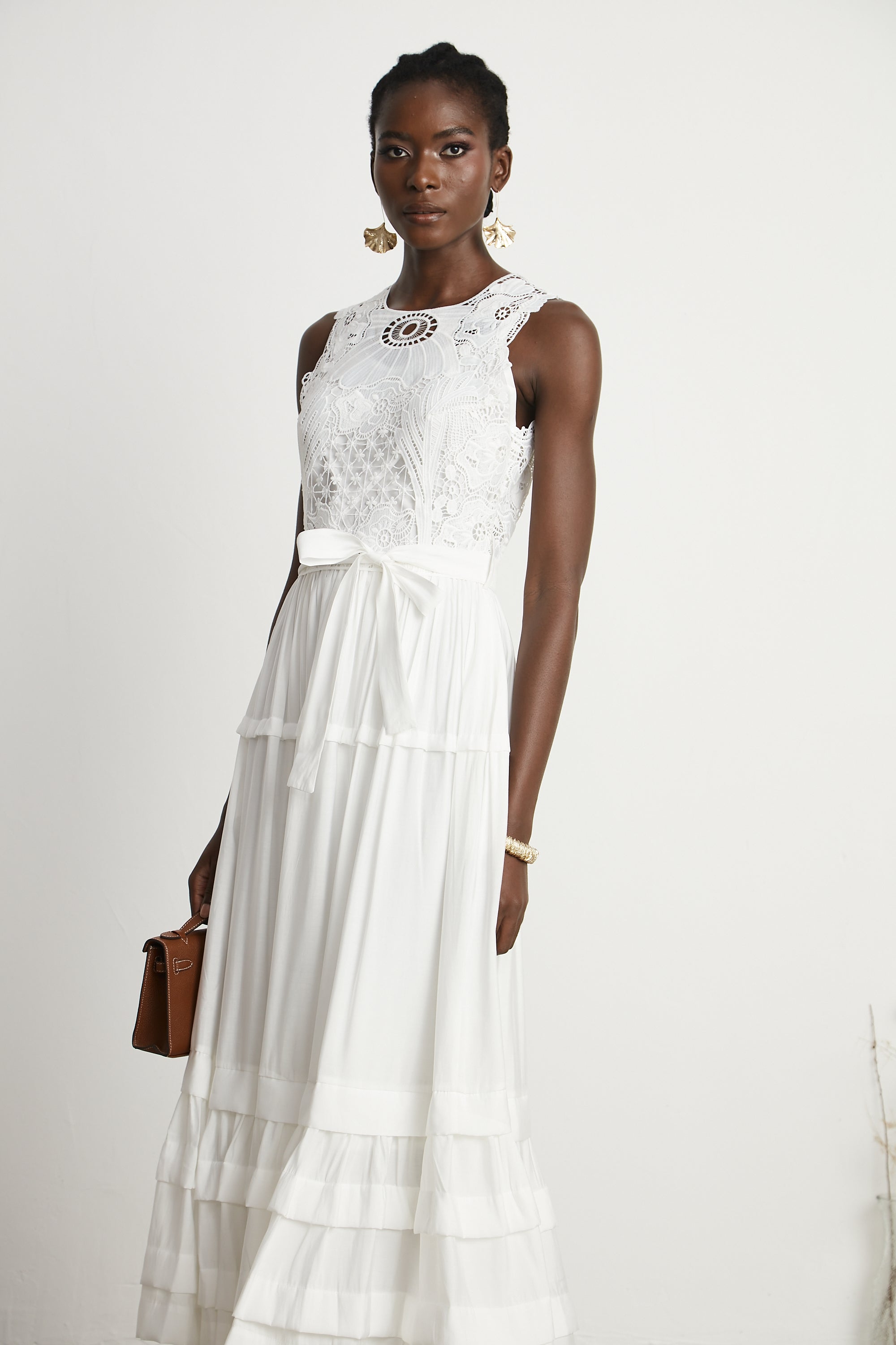 Hermine embroidered cut-out midi dress