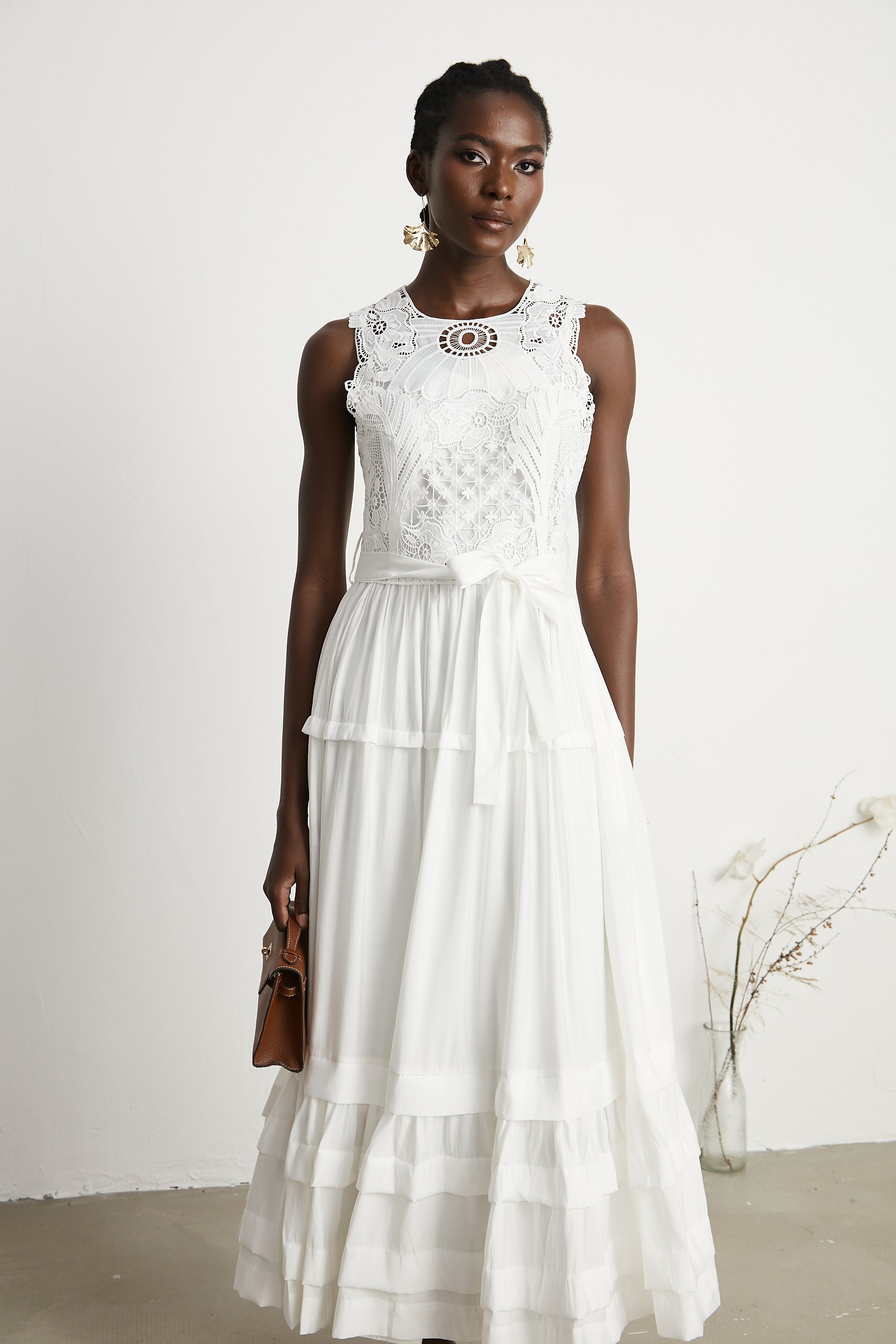 Hermine embroidered cut-out midi dress