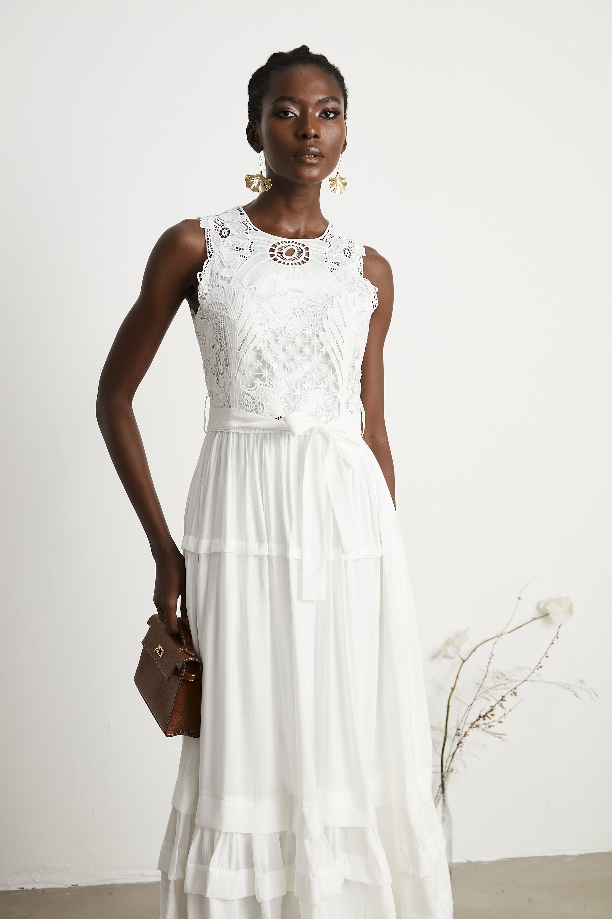 Hermine embroidered cut-out midi dress