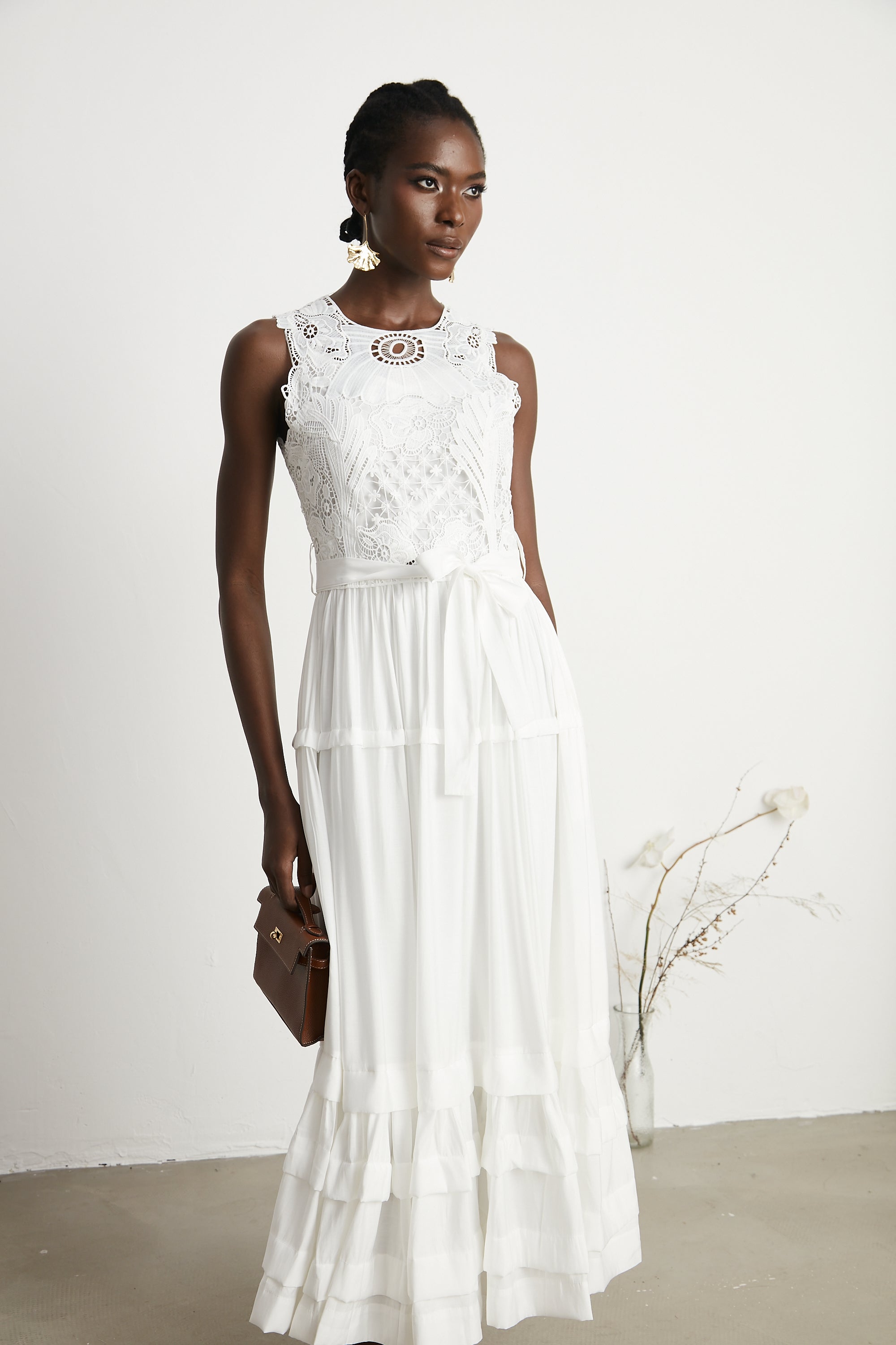 Hermine embroidered cut-out midi dress