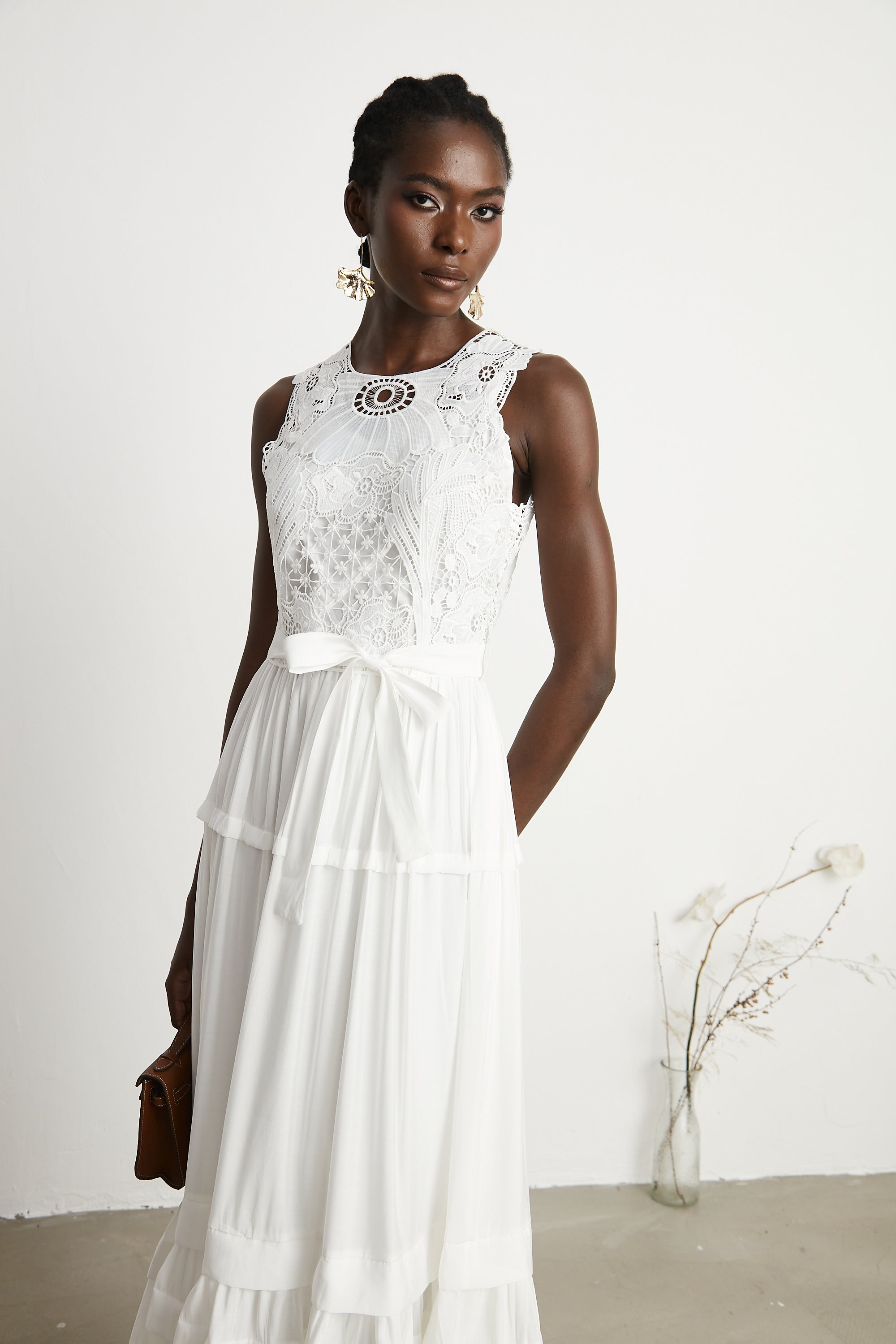 Hermine embroidered cut-out midi dress