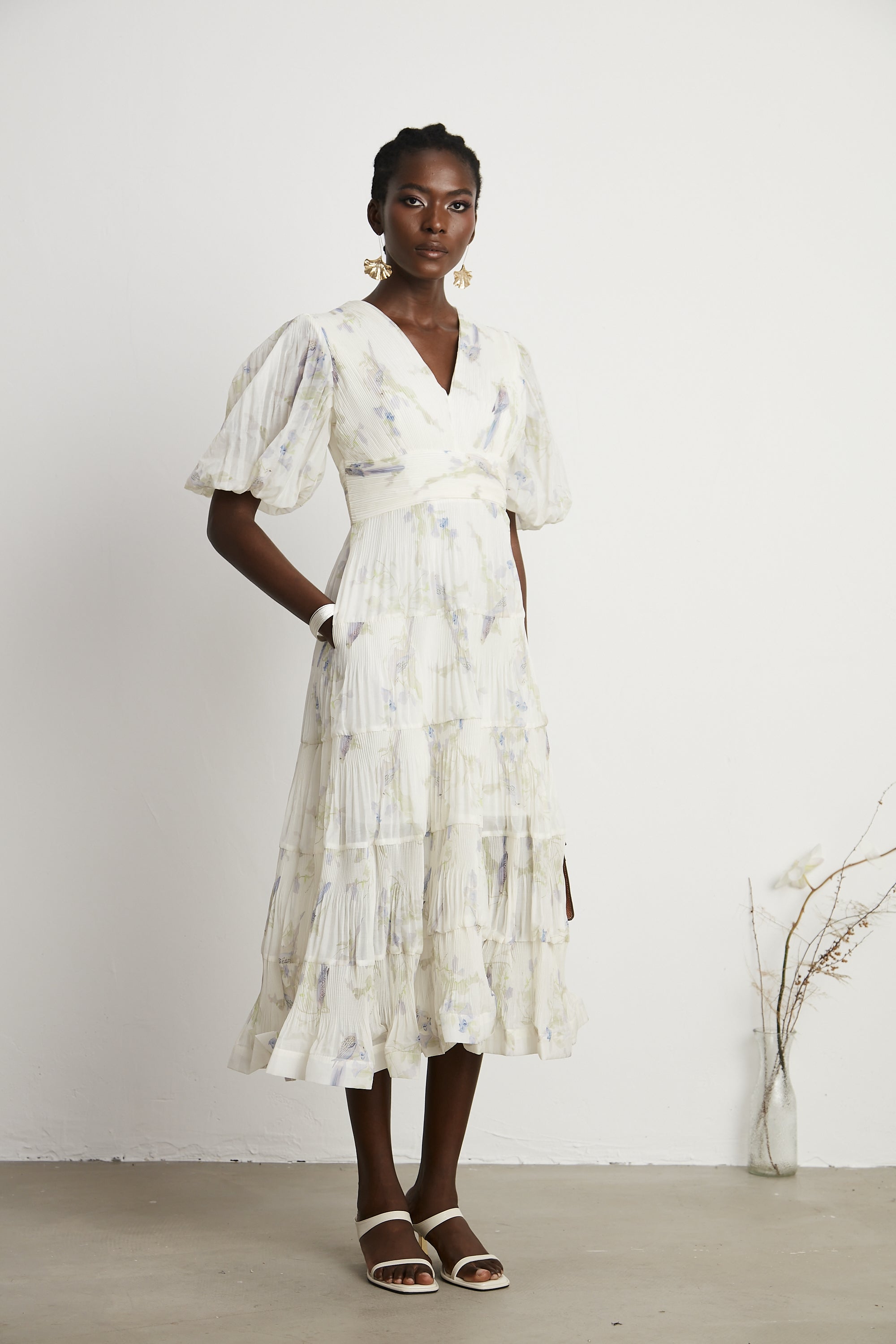 Ariane V-neck tiered-ruffled midi dress