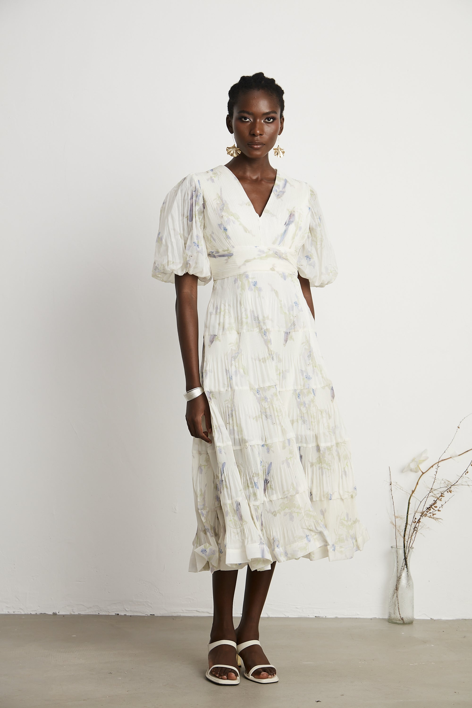 Ariane V-neck tiered-ruffled midi dress