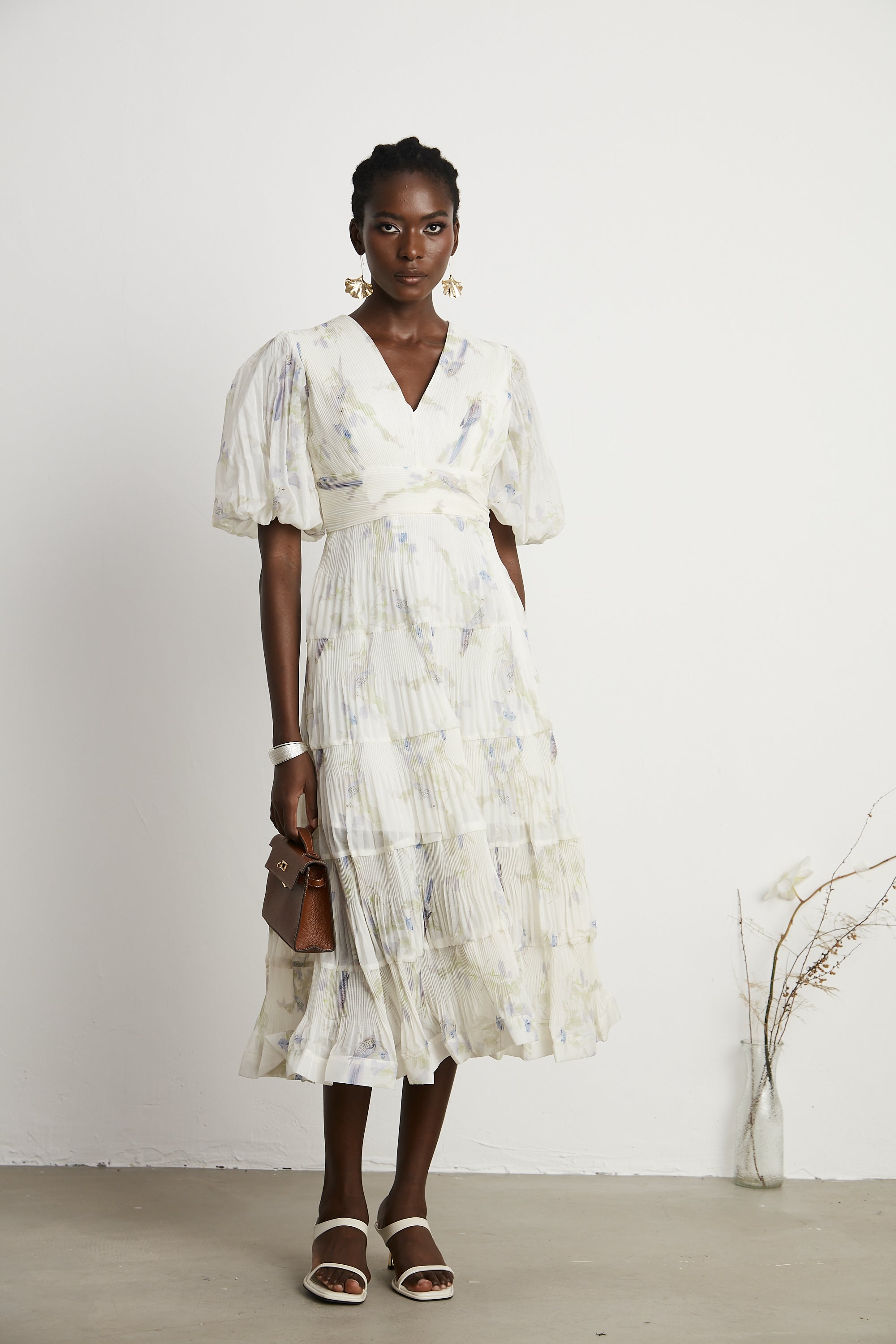 Ariane V-neck tiered-ruffled midi dress