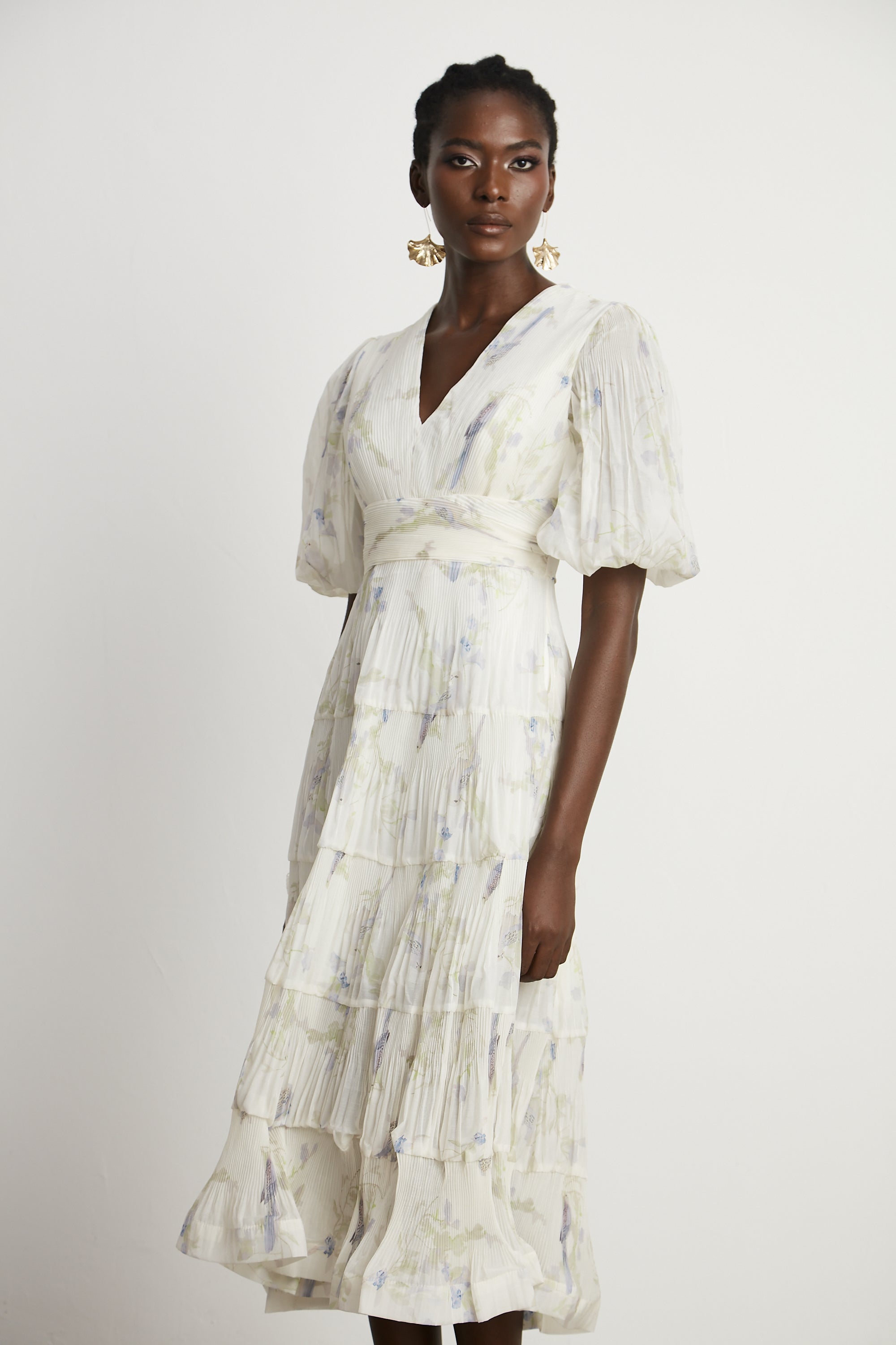 Ariane V-neck tiered-ruffled midi dress