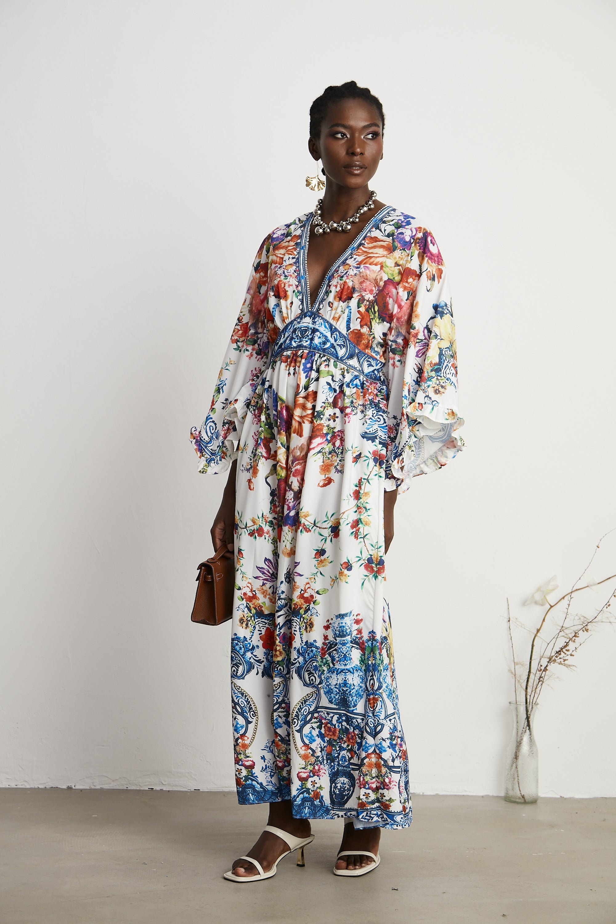 Merle banded-waist floral boho dress