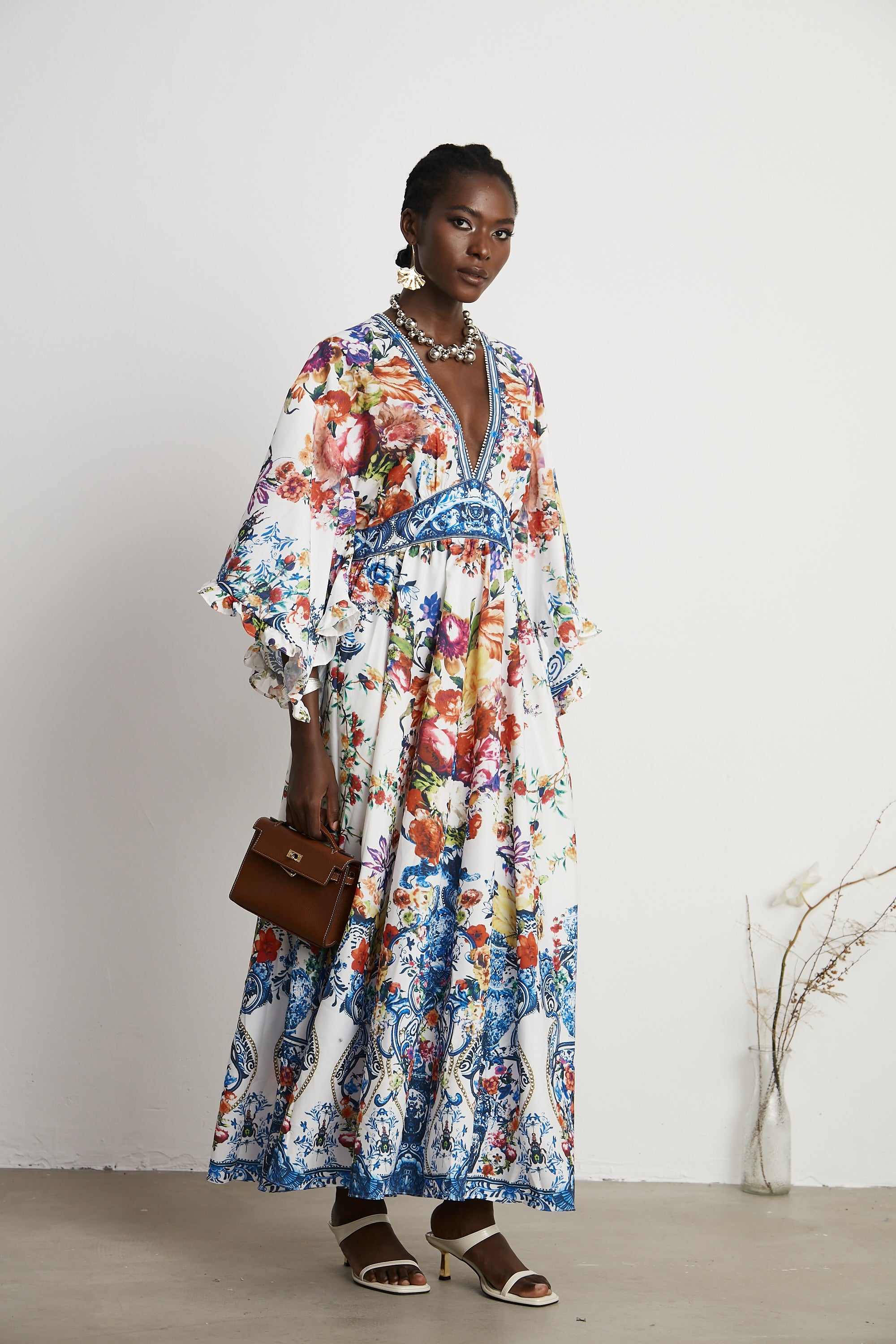 Merle banded-waist floral boho dress