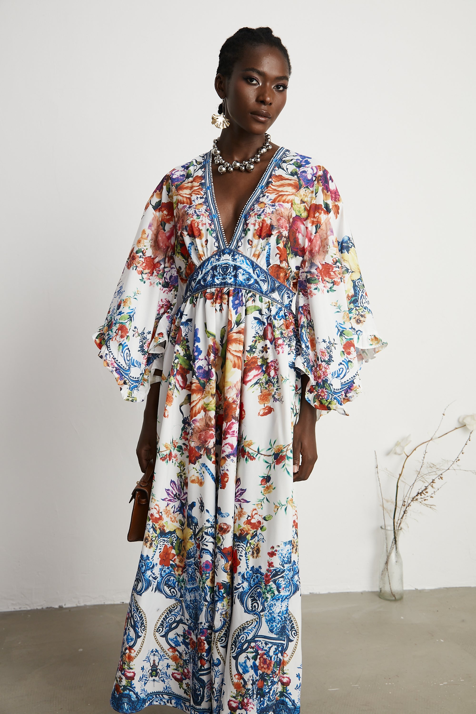 Merle banded-waist floral boho dress