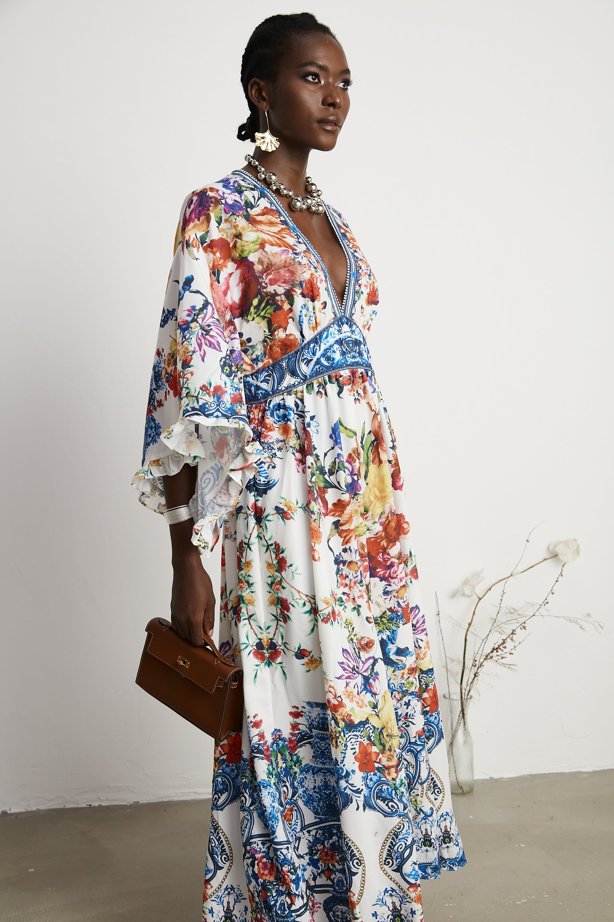 Merle banded-waist floral boho dress