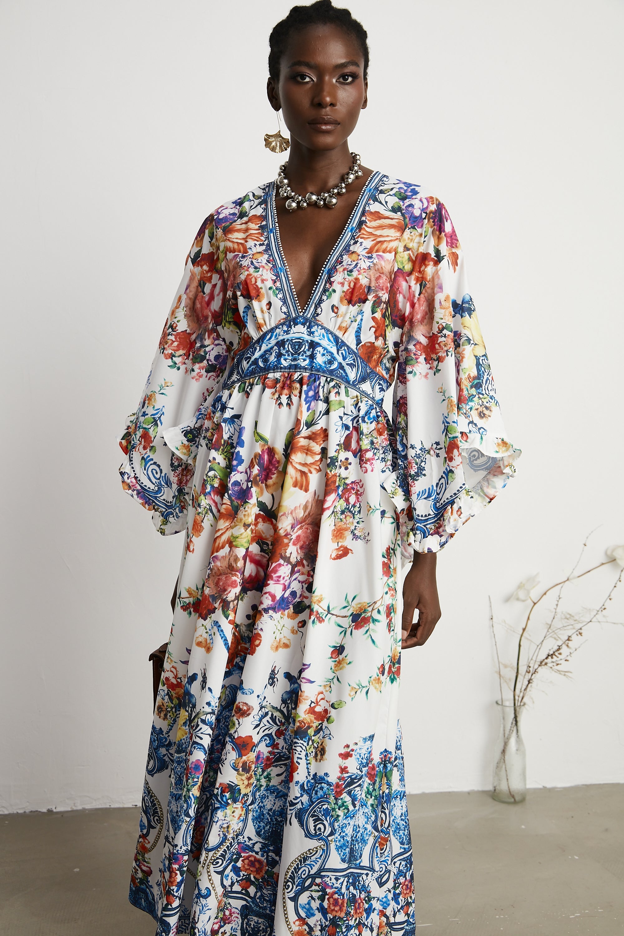 Merle banded-waist floral boho dress