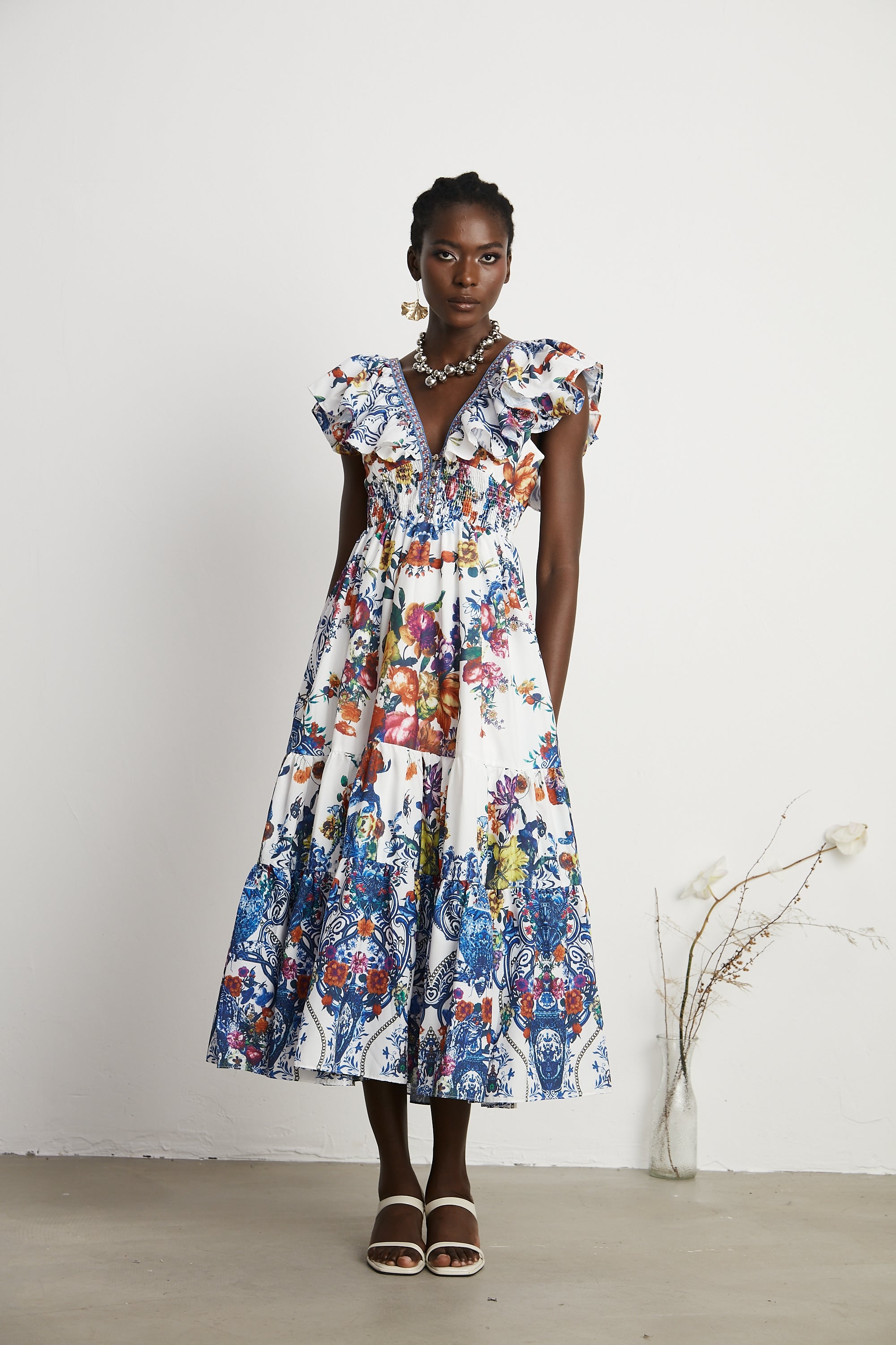 Gaëlle floral-print tiered midi dress