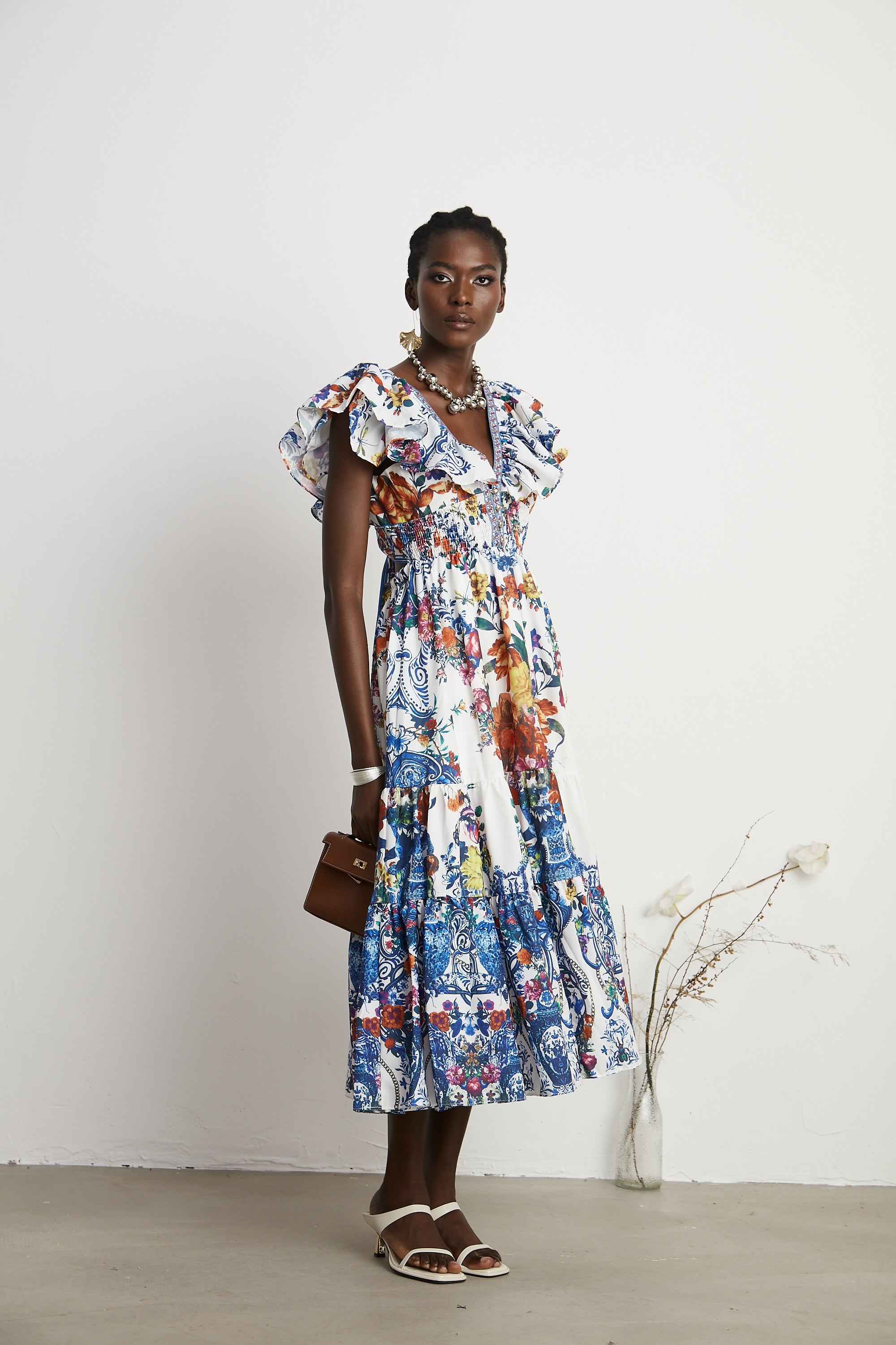 Gaëlle floral-print tiered midi dress