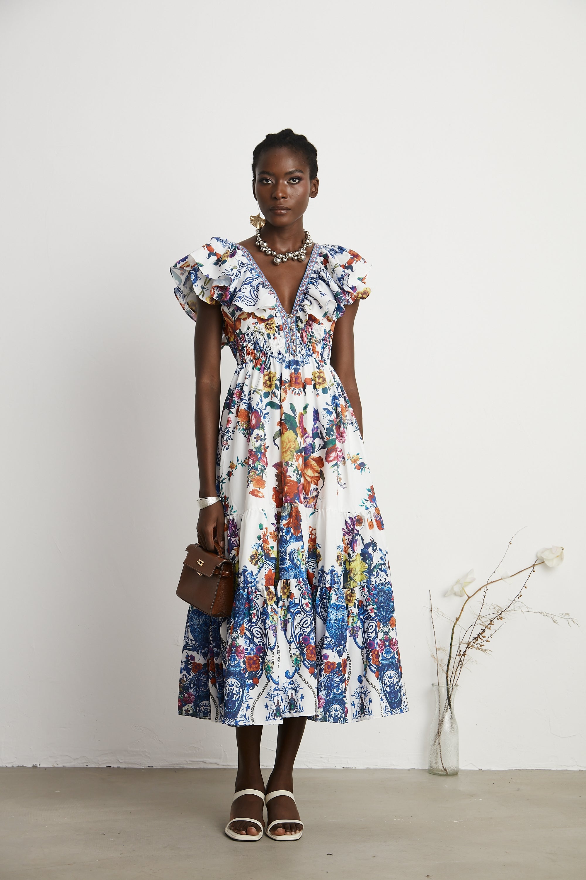 Gaëlle floral-print tiered midi dress