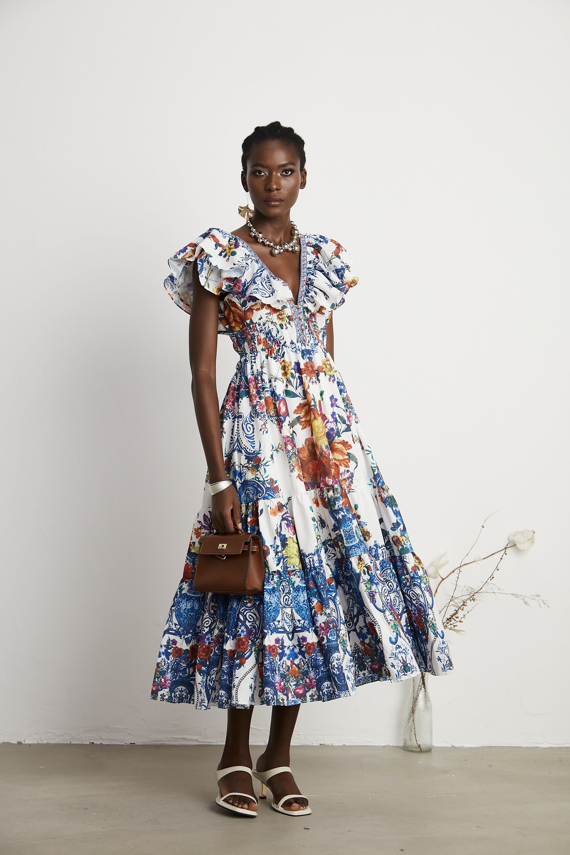 Gaëlle floral-print tiered midi dress