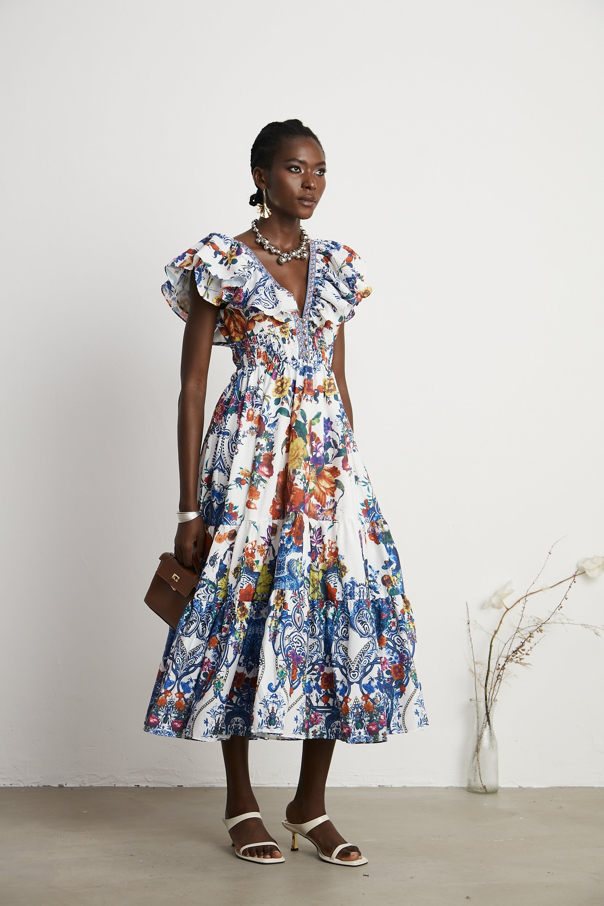 Gaëlle floral-print tiered midi dress