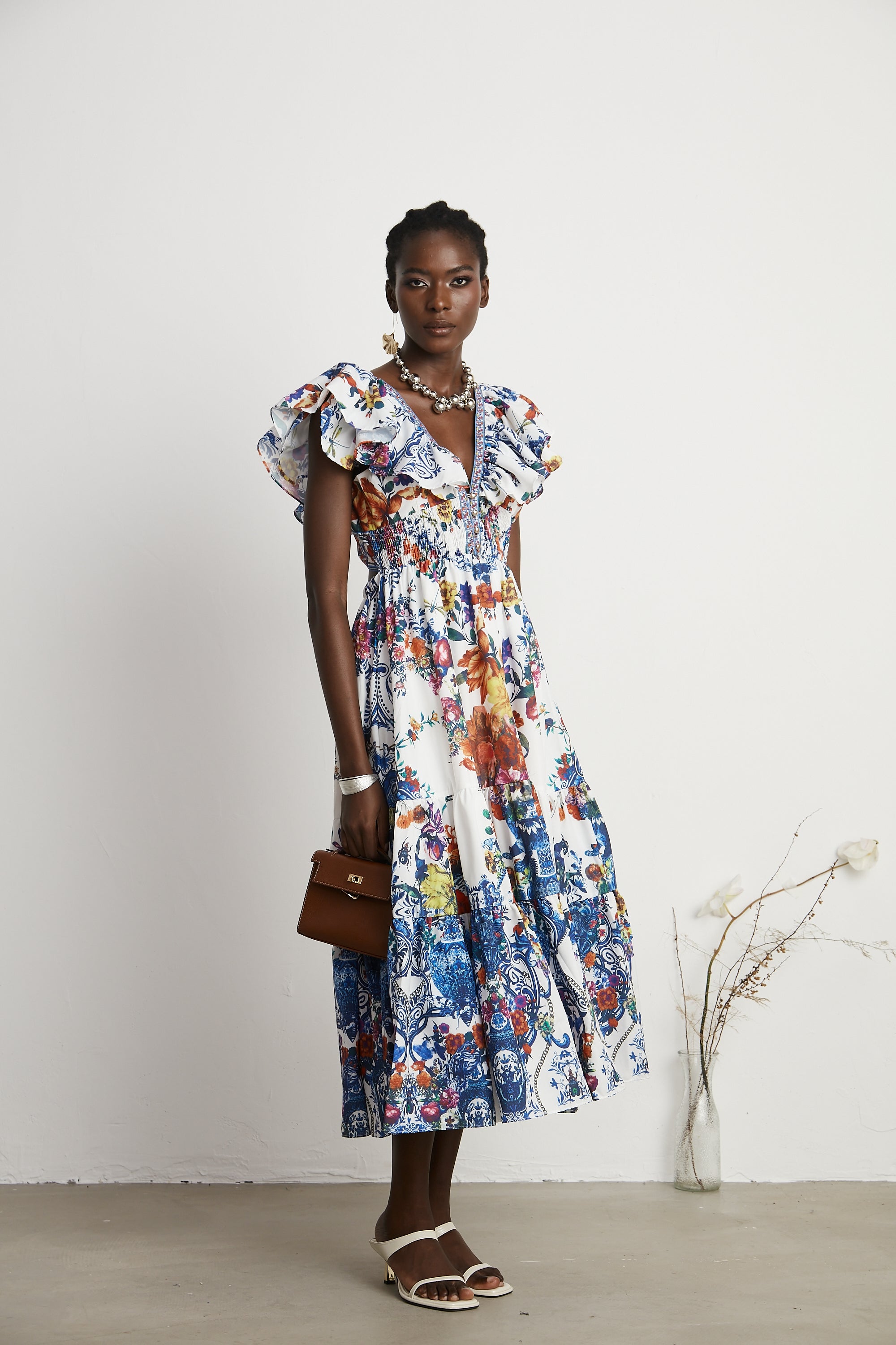 Gaëlle floral-print tiered midi dress