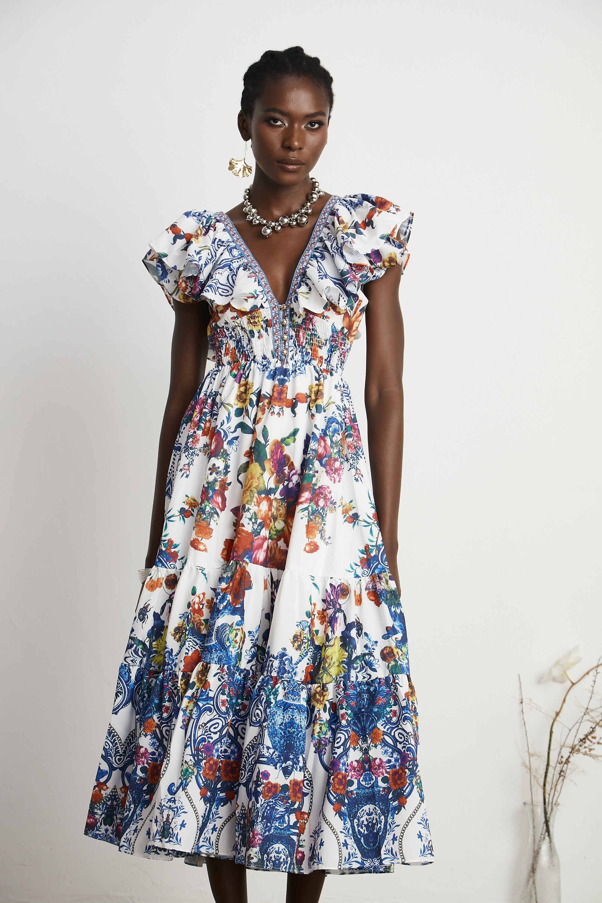 Gaëlle floral-print tiered midi dress