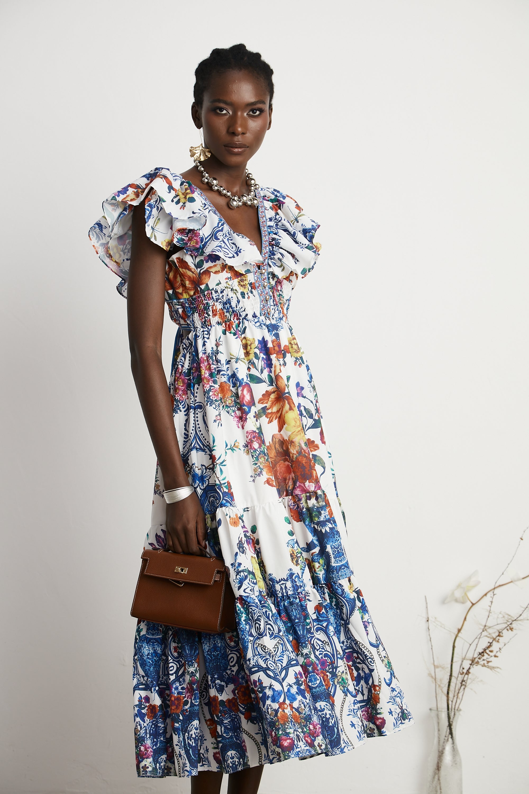 Gaëlle floral-print tiered midi dress