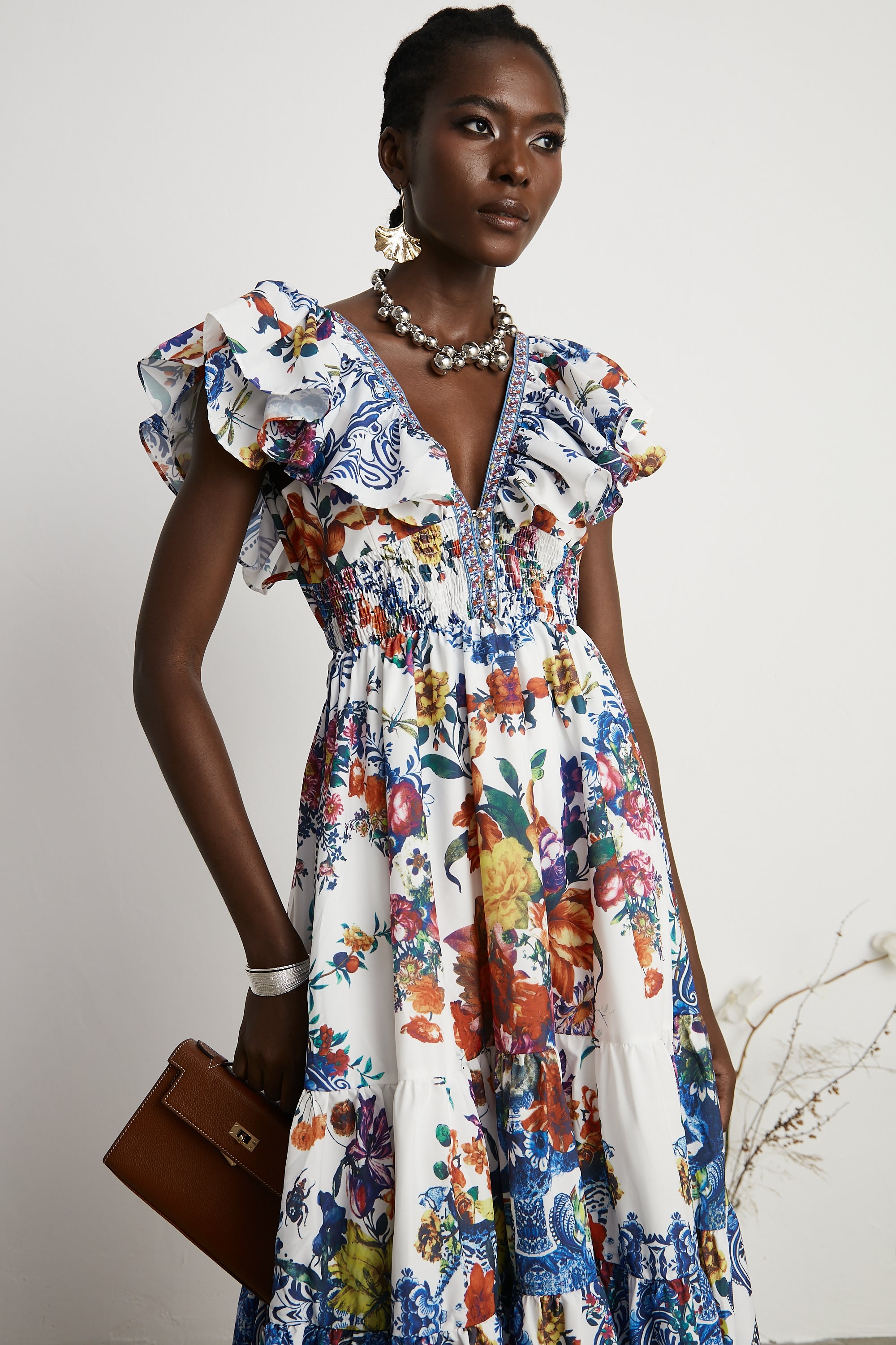 Gaëlle floral-print tiered midi dress