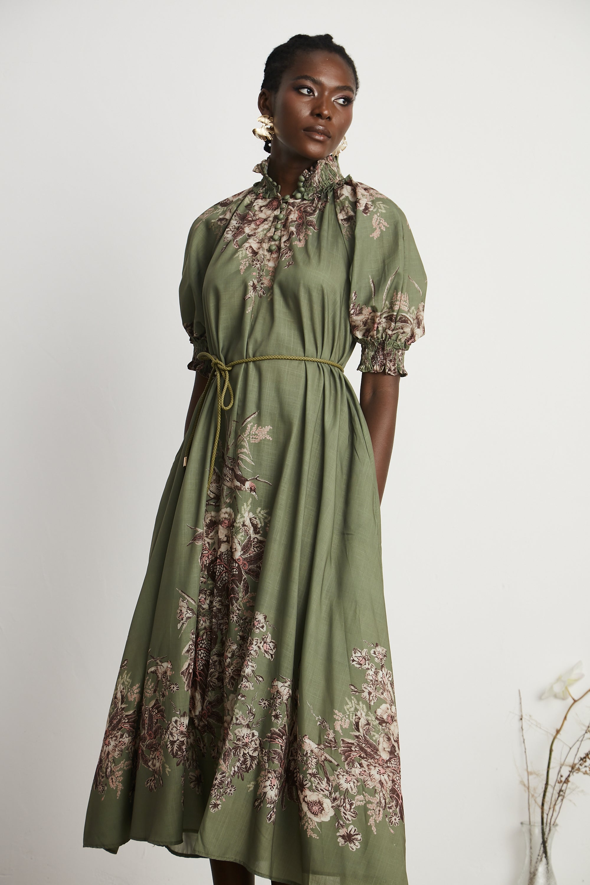 Pascale belted floral-print ramie maxi dress