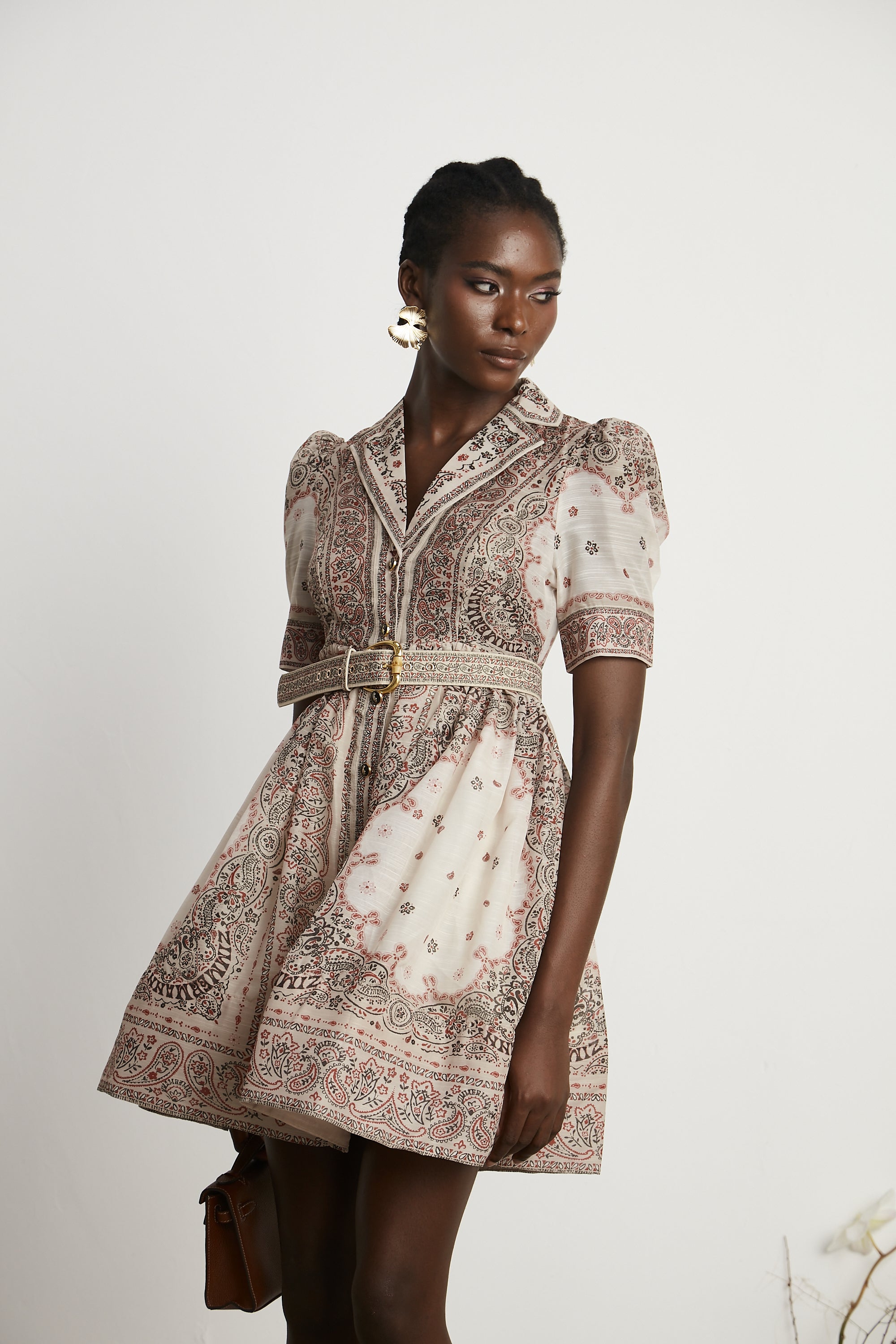Angélique high-waisted pattern-printed mini dress