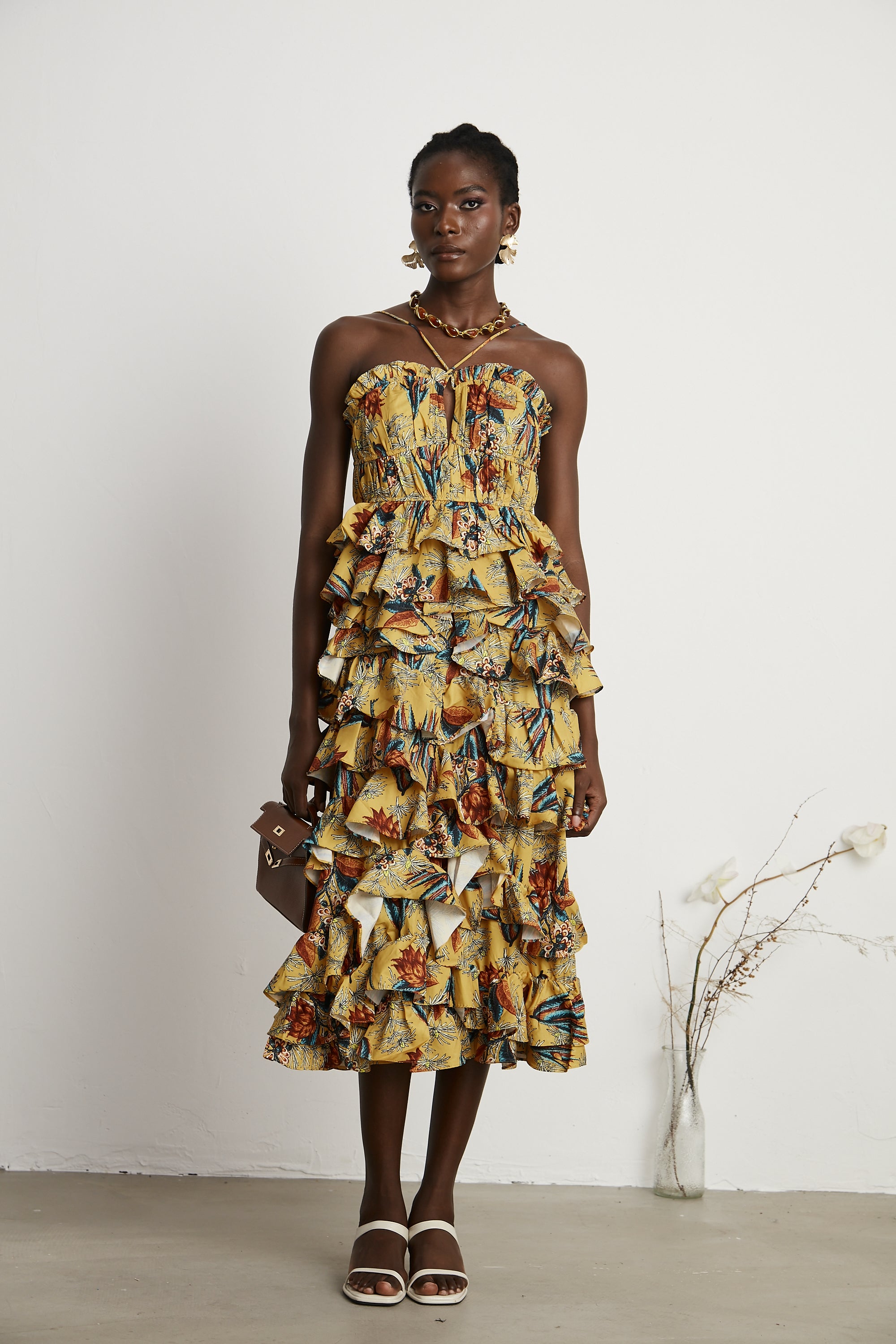 Apolline tiered-ruffled floral-printed midi dress