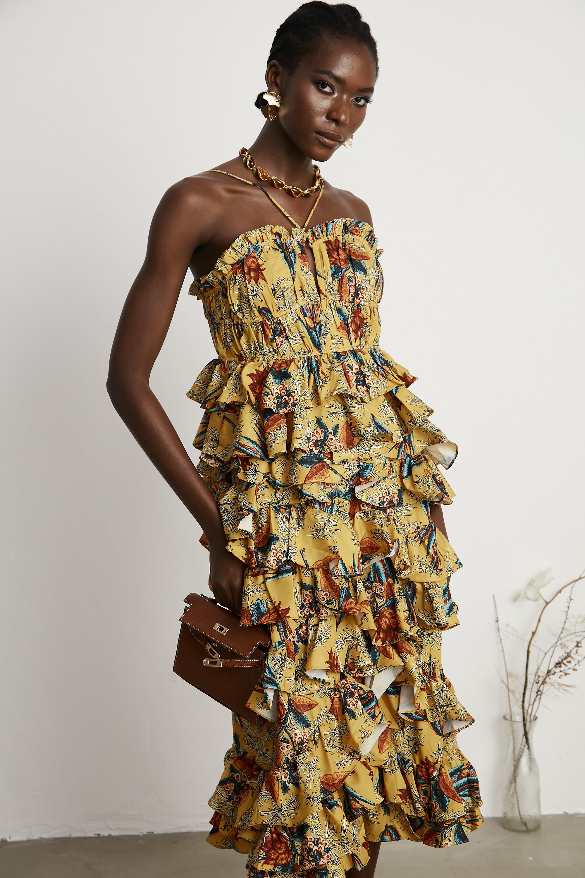 Apolline tiered-ruffled floral-printed midi dress