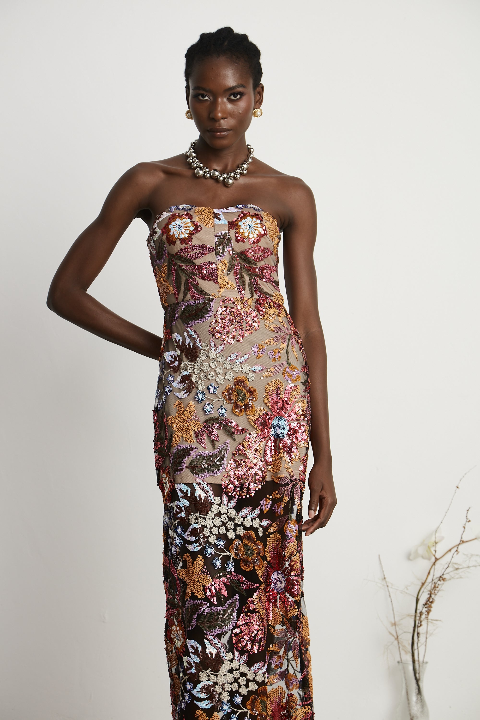 Thérèse sequin-embellished embroidered floral colorful midi dress