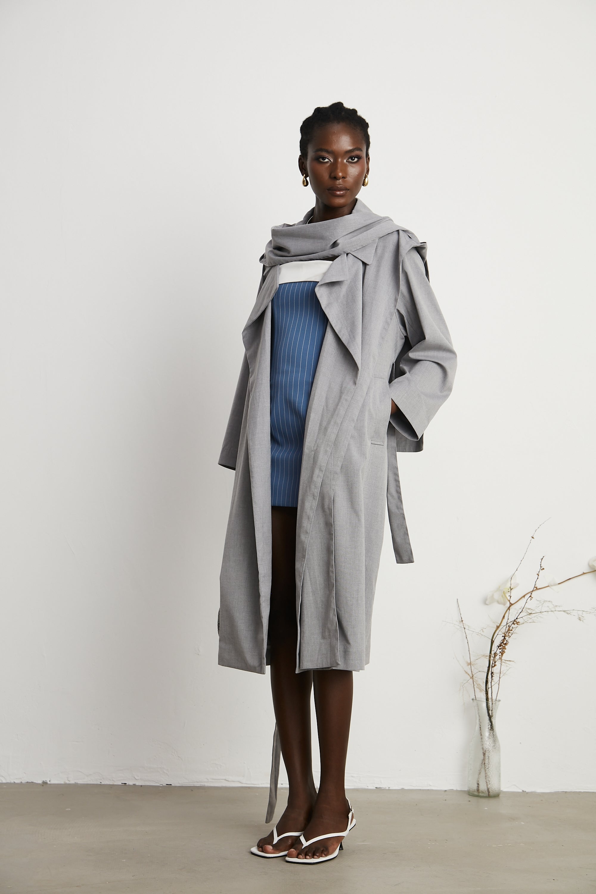 Magali grey hooded trench coat