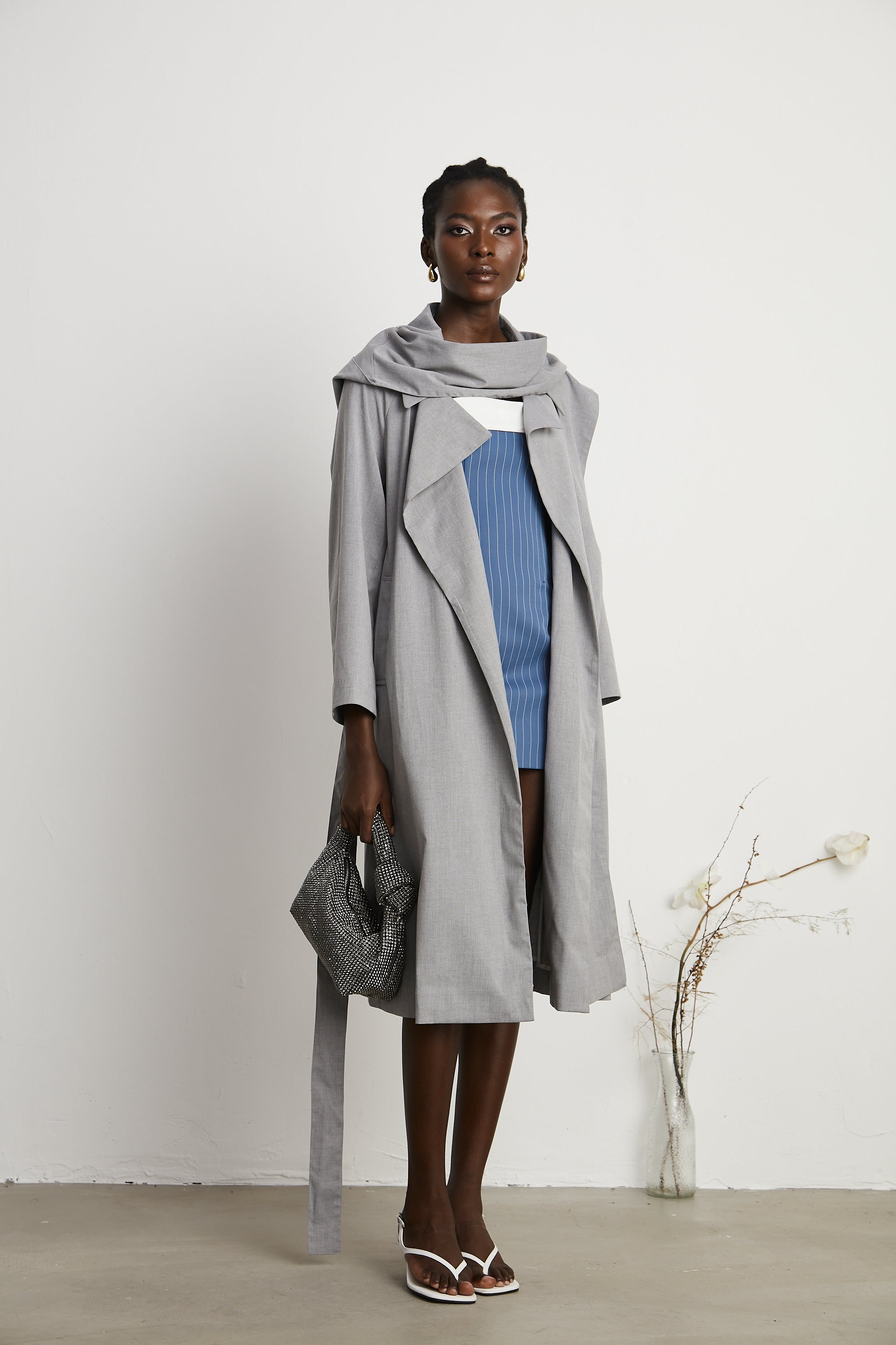 Magali grey hooded trench coat