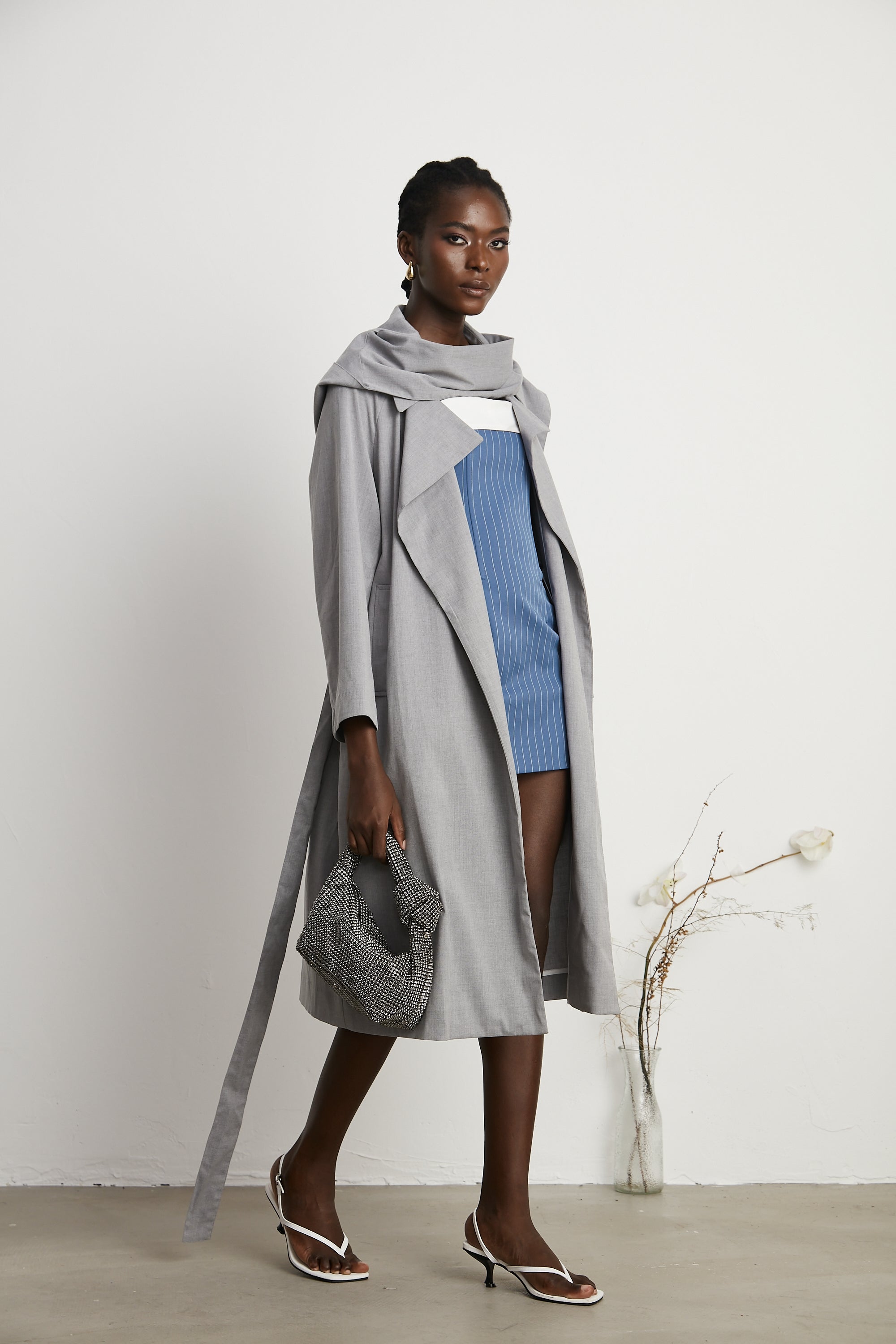 Magali grey hooded trench coat