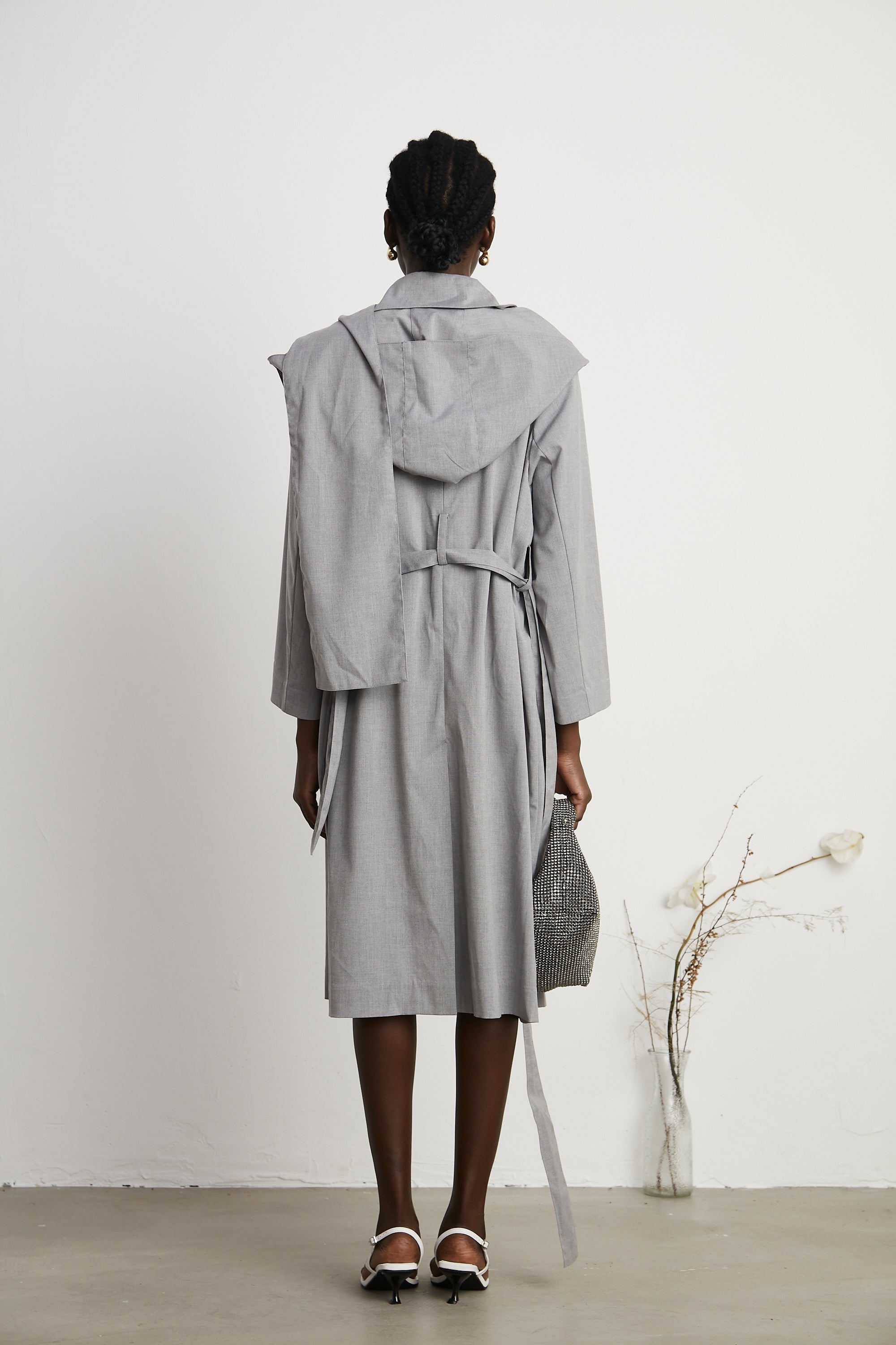 Magali grey hooded trench coat