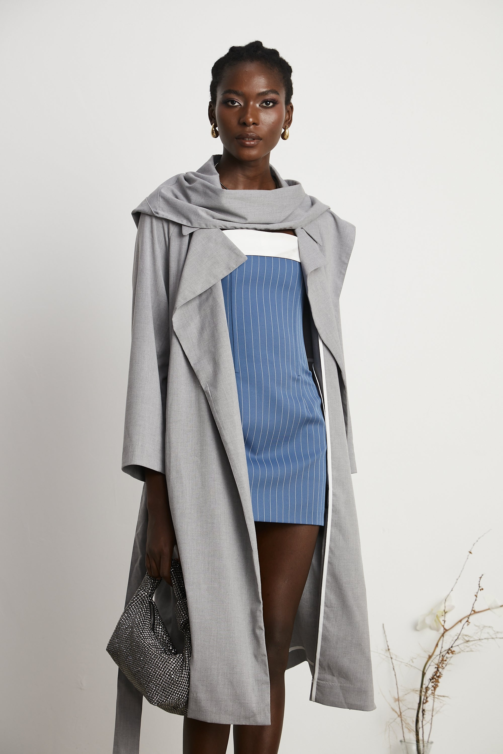 Magali grey hooded trench coat