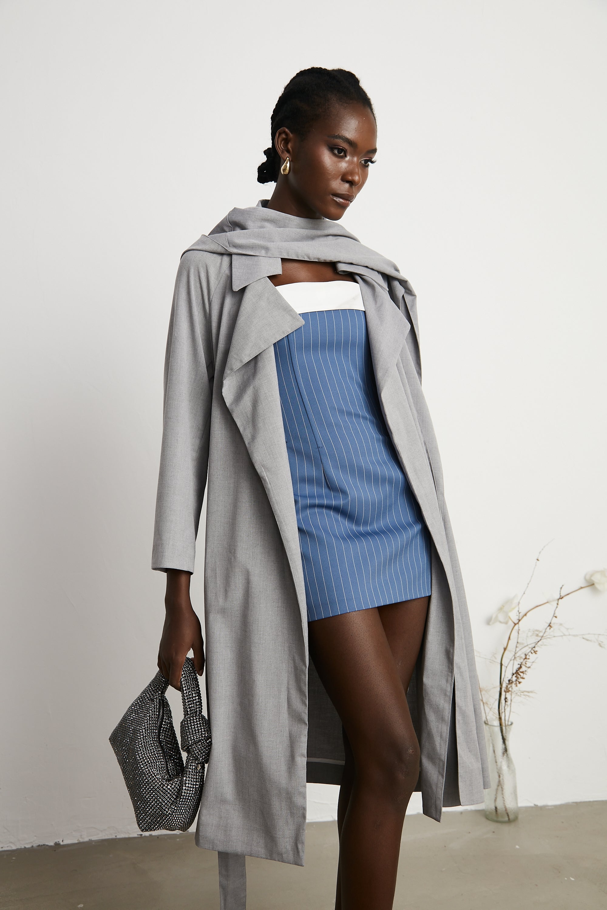 Magali grey hooded trench coat