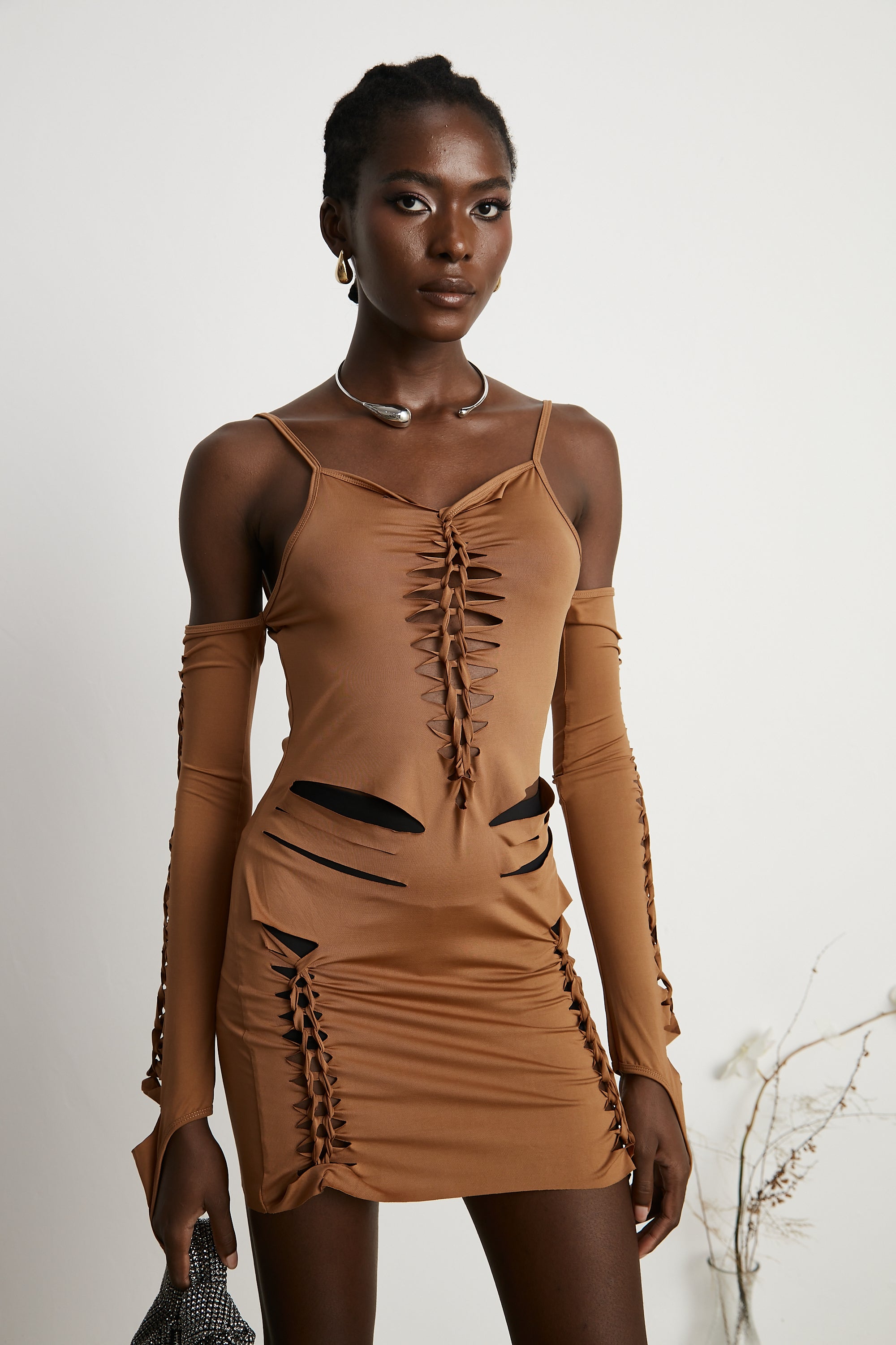 Capriana brown cut-out mini dress