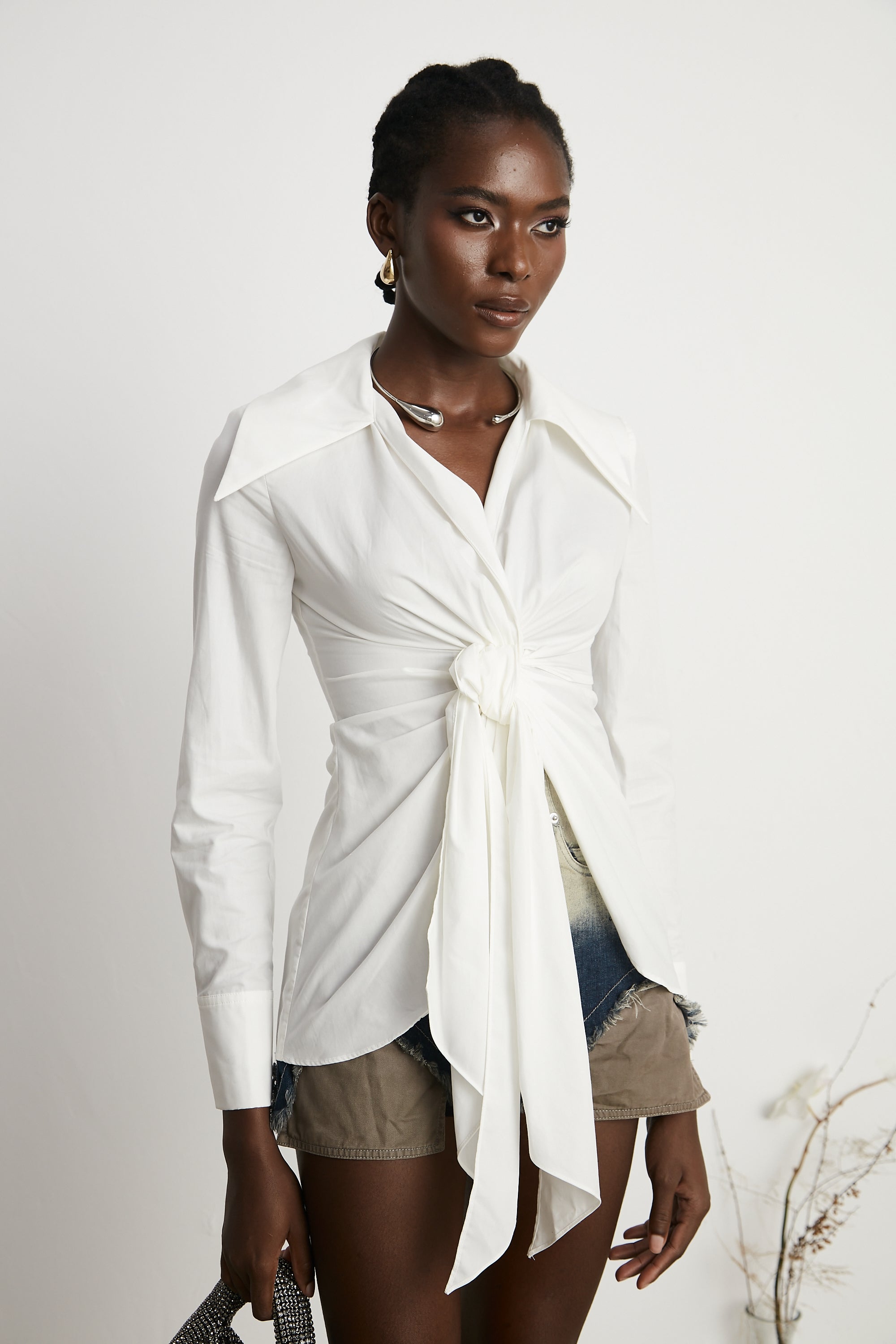 Genevieve twisted V-neck shirt