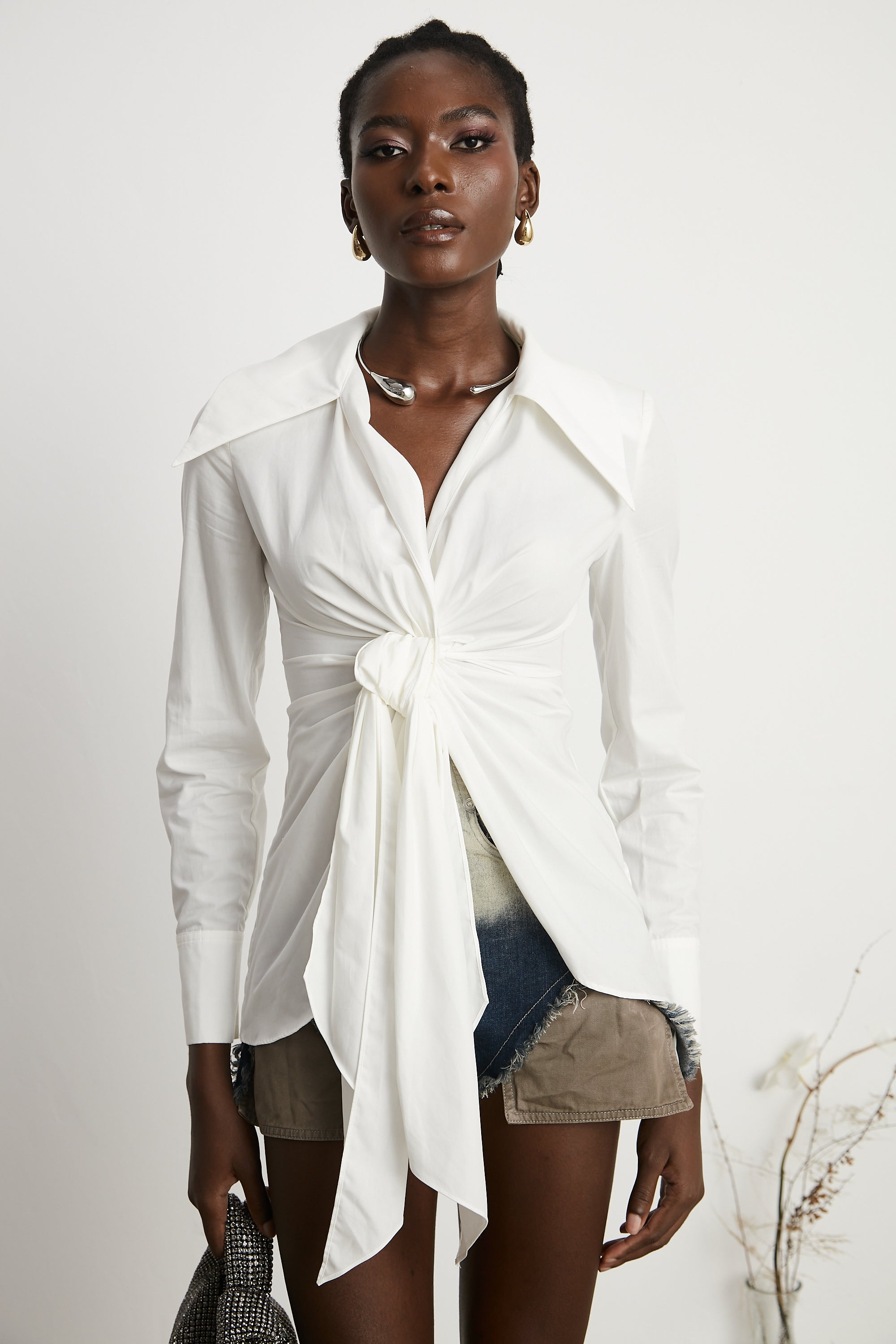 Genevieve twisted V-neck shirt